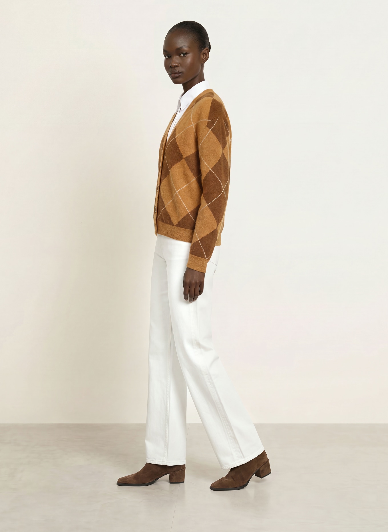 SAINTE MER Cardigan with merino wool: COGNAC / DARK BROWN / CREAM