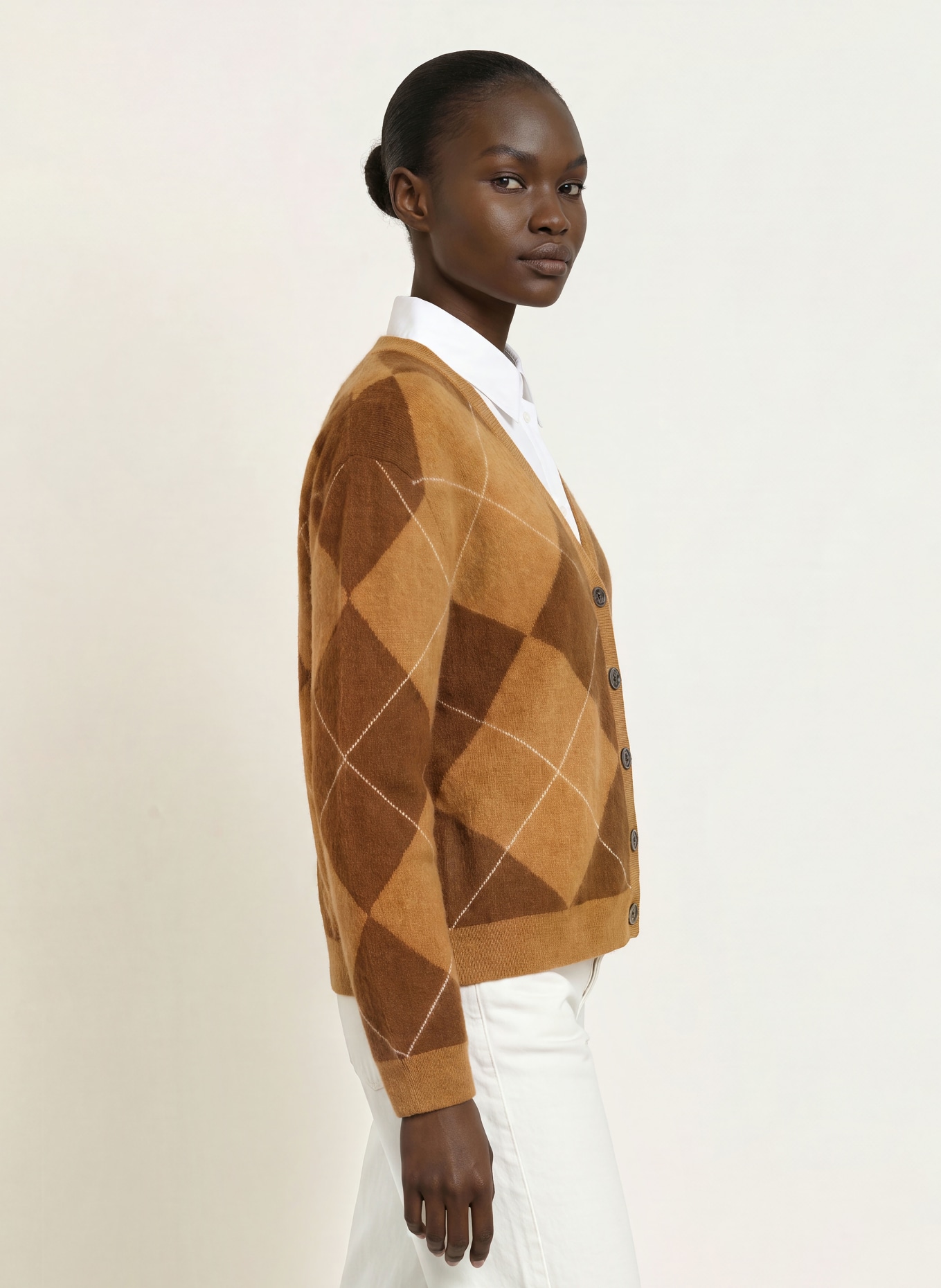 SAINTE MER Cardigan with merino wool: COGNAC / DARK BROWN / CREAM