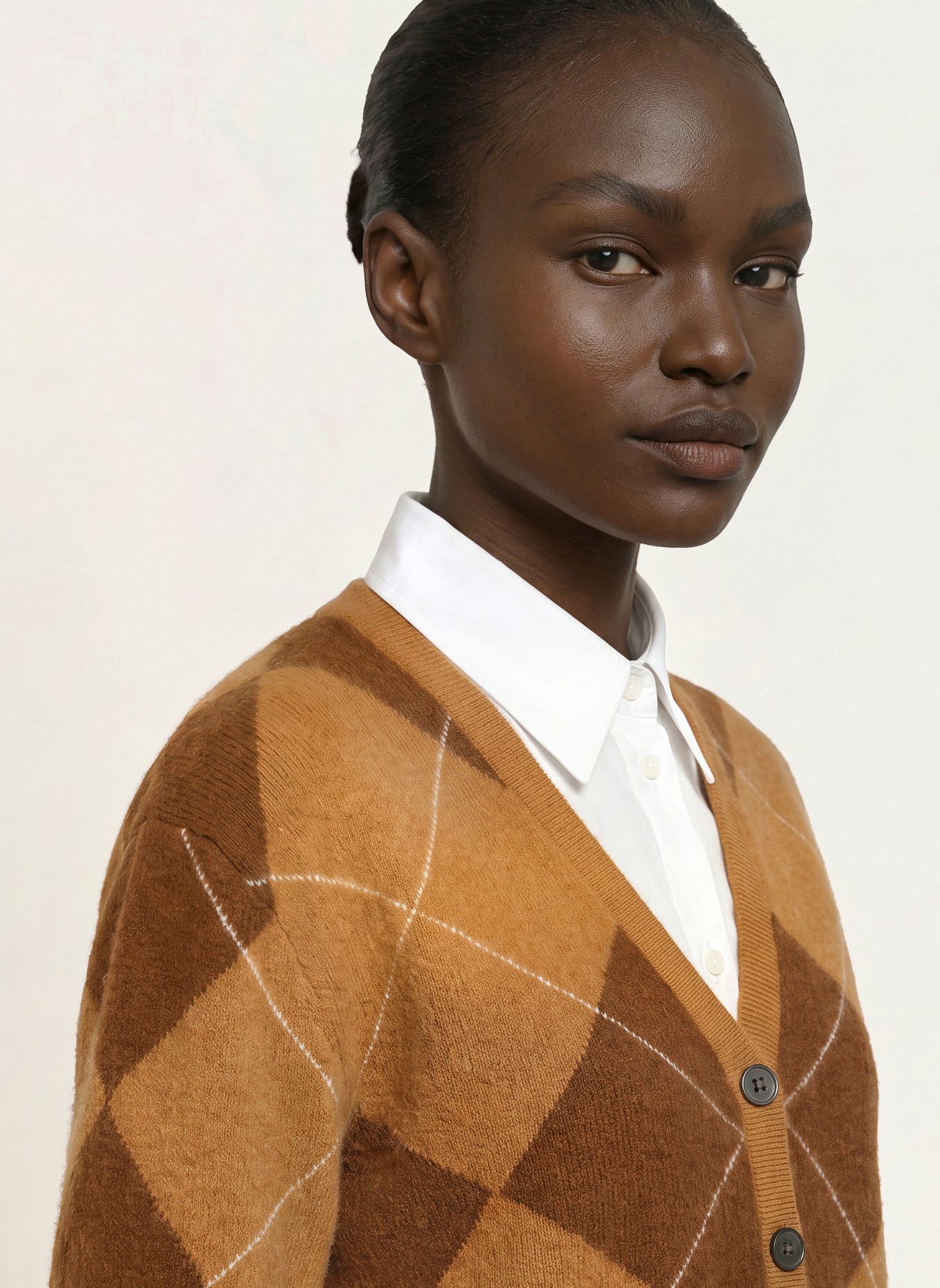 SAINTE MER Cardigan with merino wool: COGNAC / DARK BROWN / CREAM