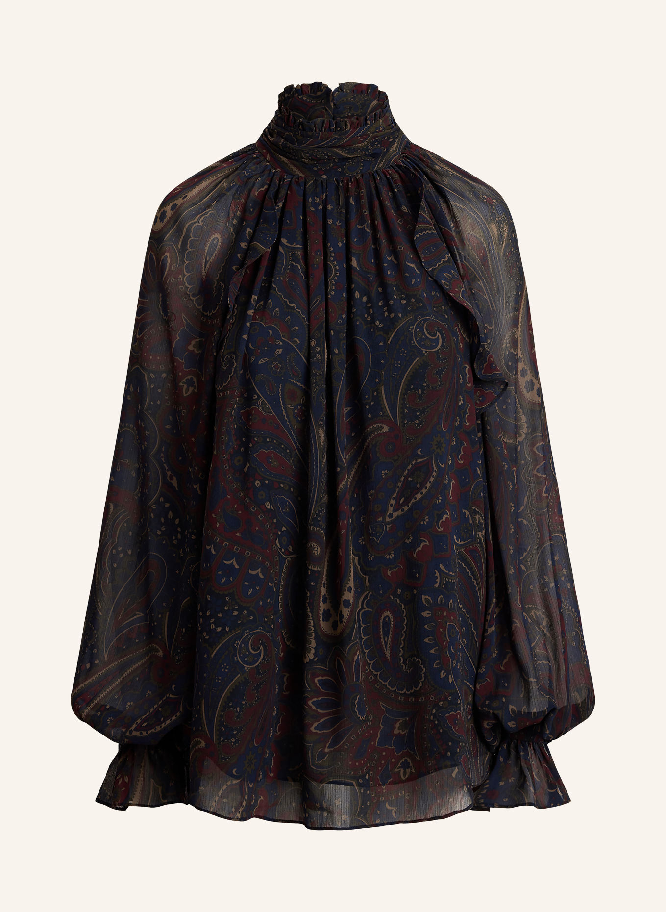 LAUREN RALPH LAUREN Blusenshirt mit Volants: DUNKELBLAU / DUNKELROT / KHAKI