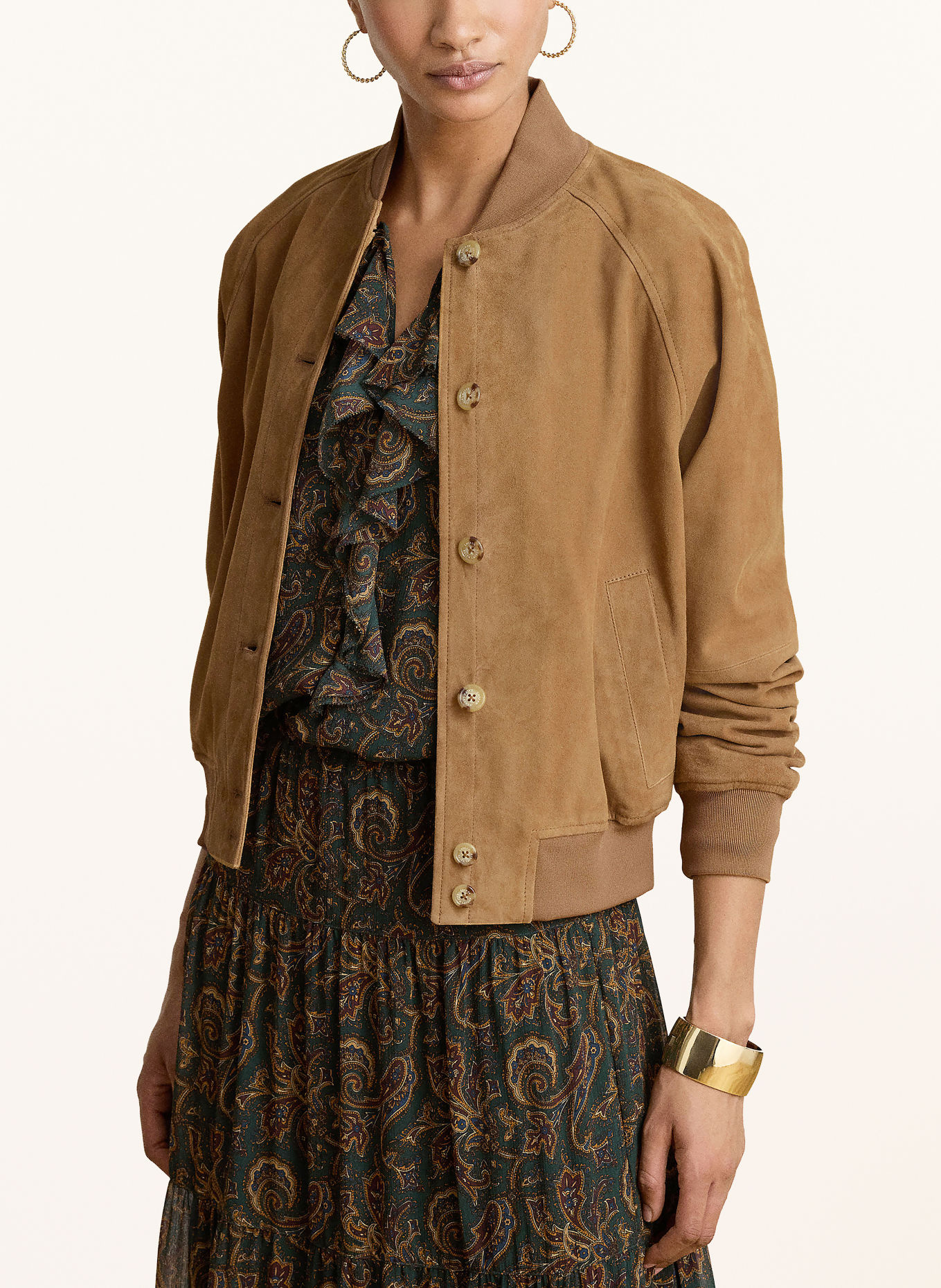 LAUREN RALPH LAUREN Blouson aspect cuir: CHAMEAU