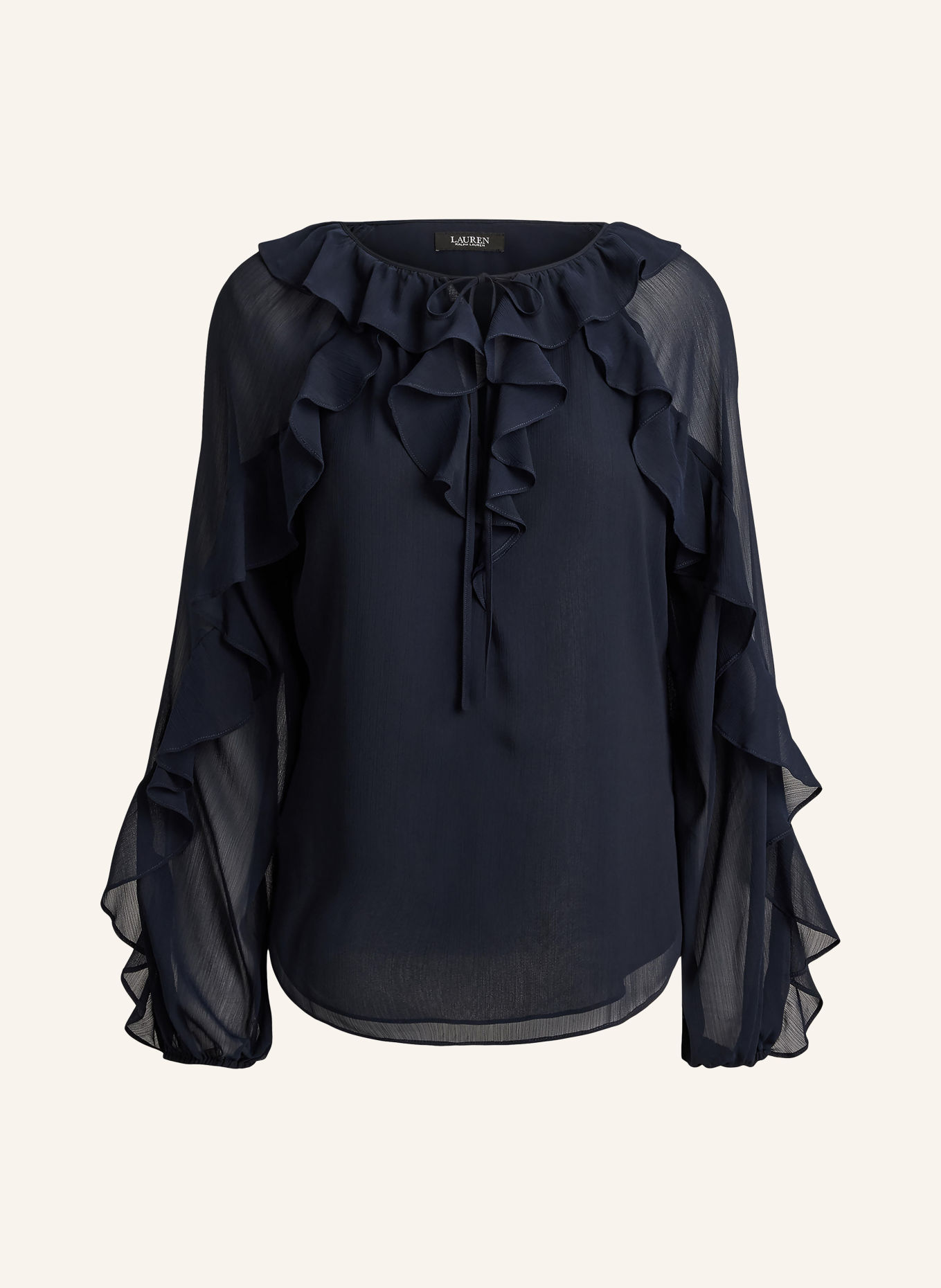 LAUREN RALPH LAUREN Blusenshirt mit Volants: DUNKELBLAU