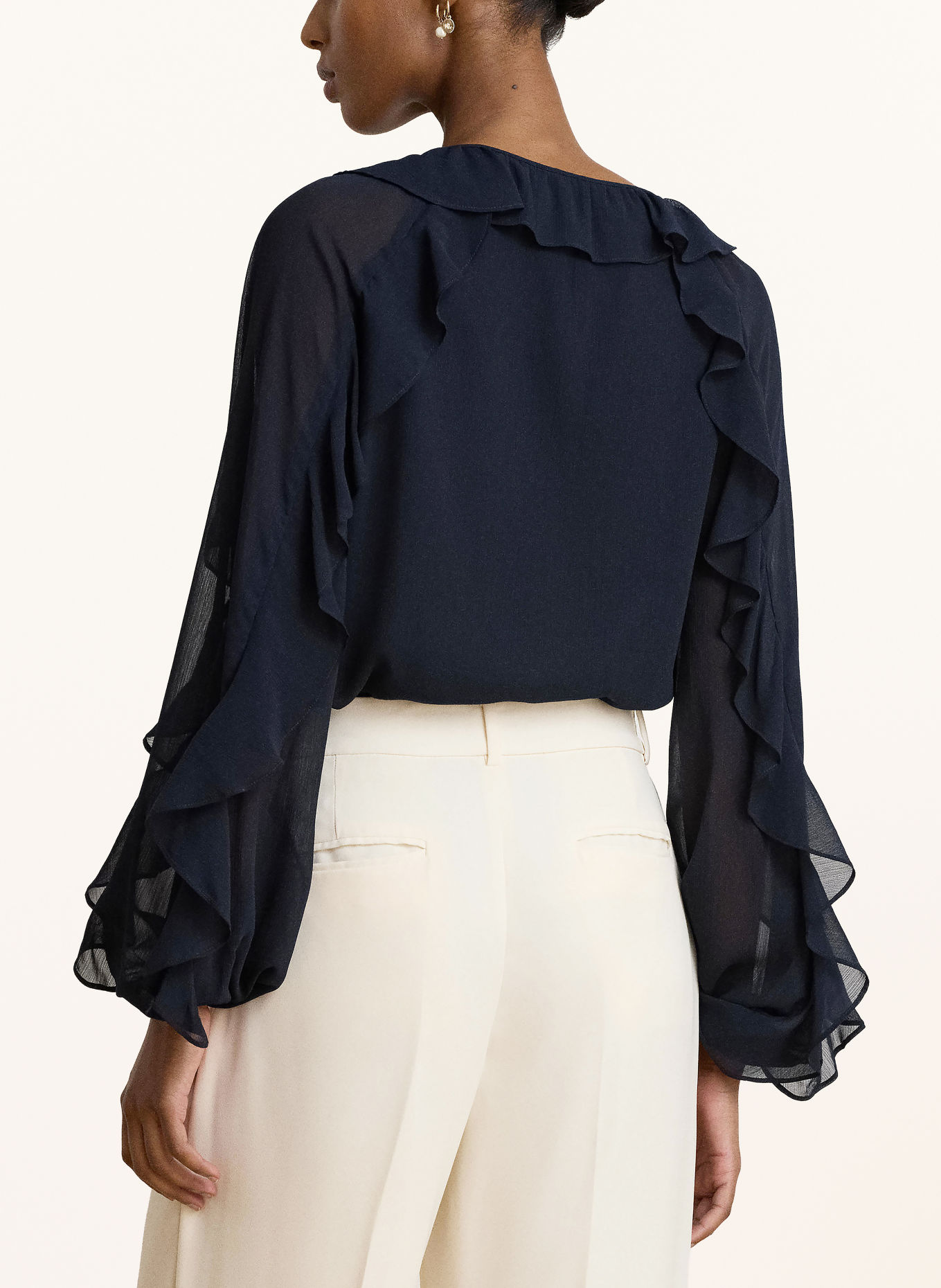LAUREN RALPH LAUREN Blusenshirt mit Volants: DUNKELBLAU