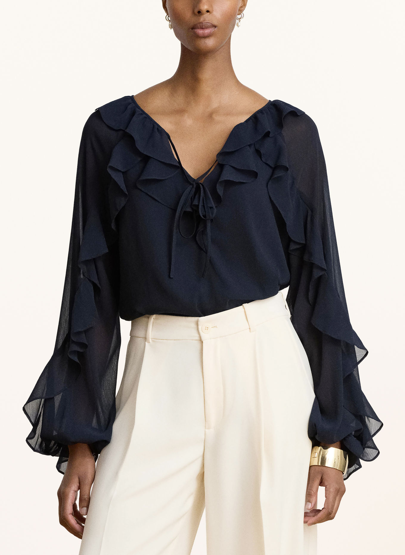 LAUREN RALPH LAUREN Blusenshirt mit Volants: DUNKELBLAU