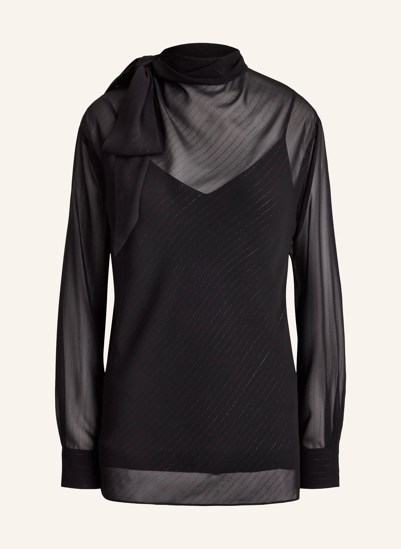 LAUREN RALPH LAUREN Strikblouse met strik en glitterdraad: ZWART