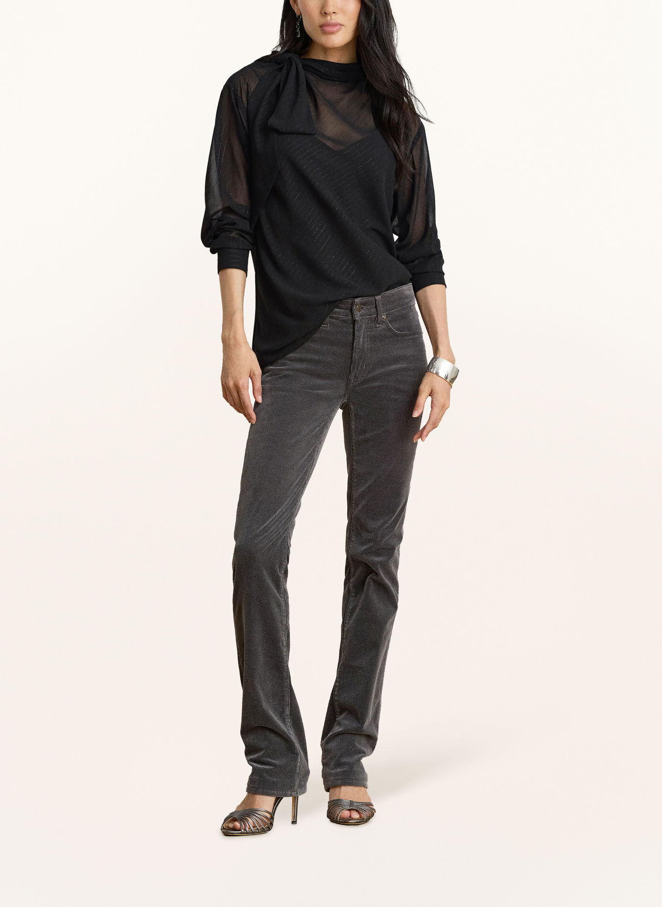 LAUREN RALPH LAUREN Strikblouse met strik en glitterdraad: ZWART