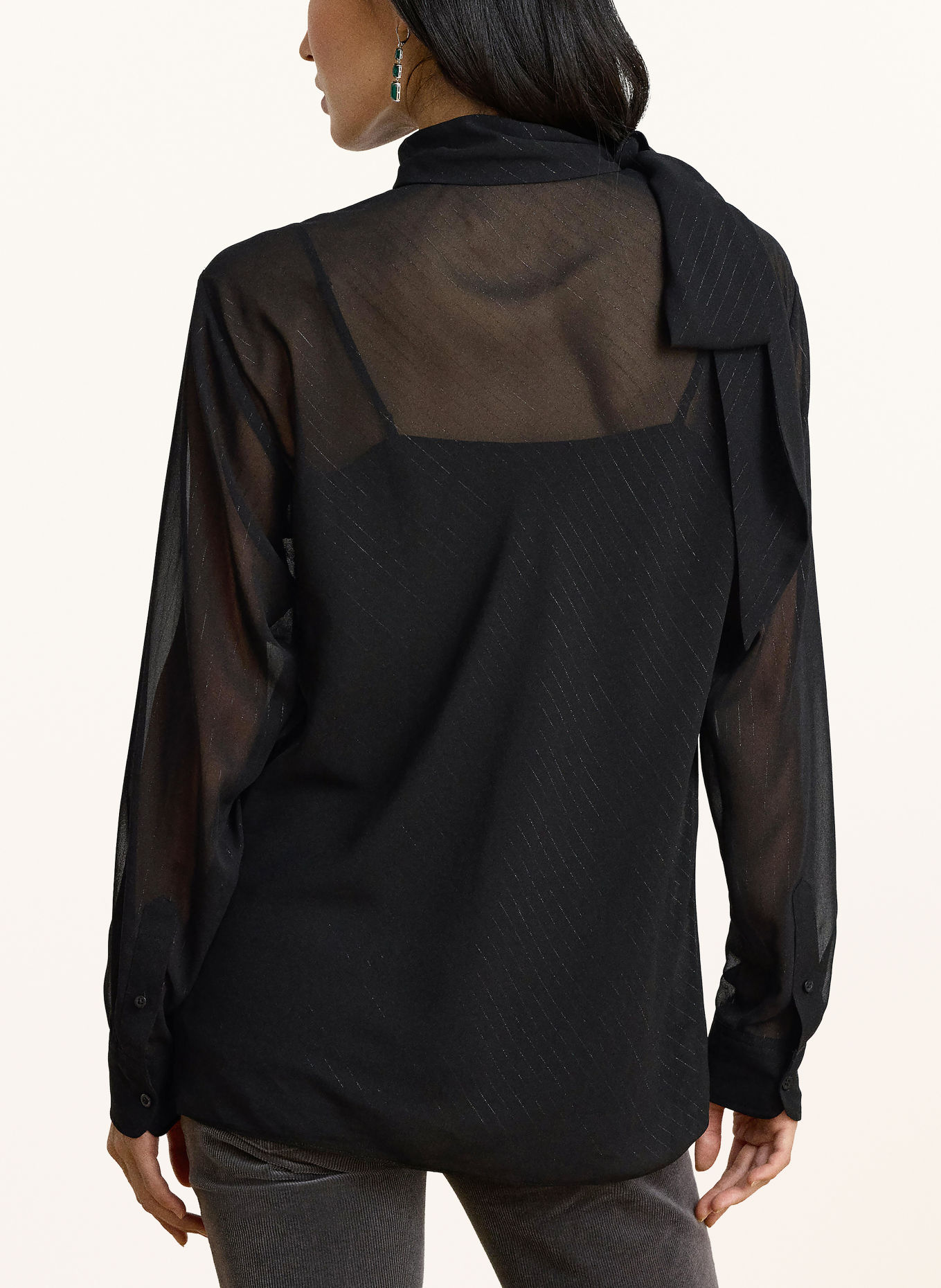 LAUREN RALPH LAUREN Strikblouse met strik en glitterdraad: ZWART