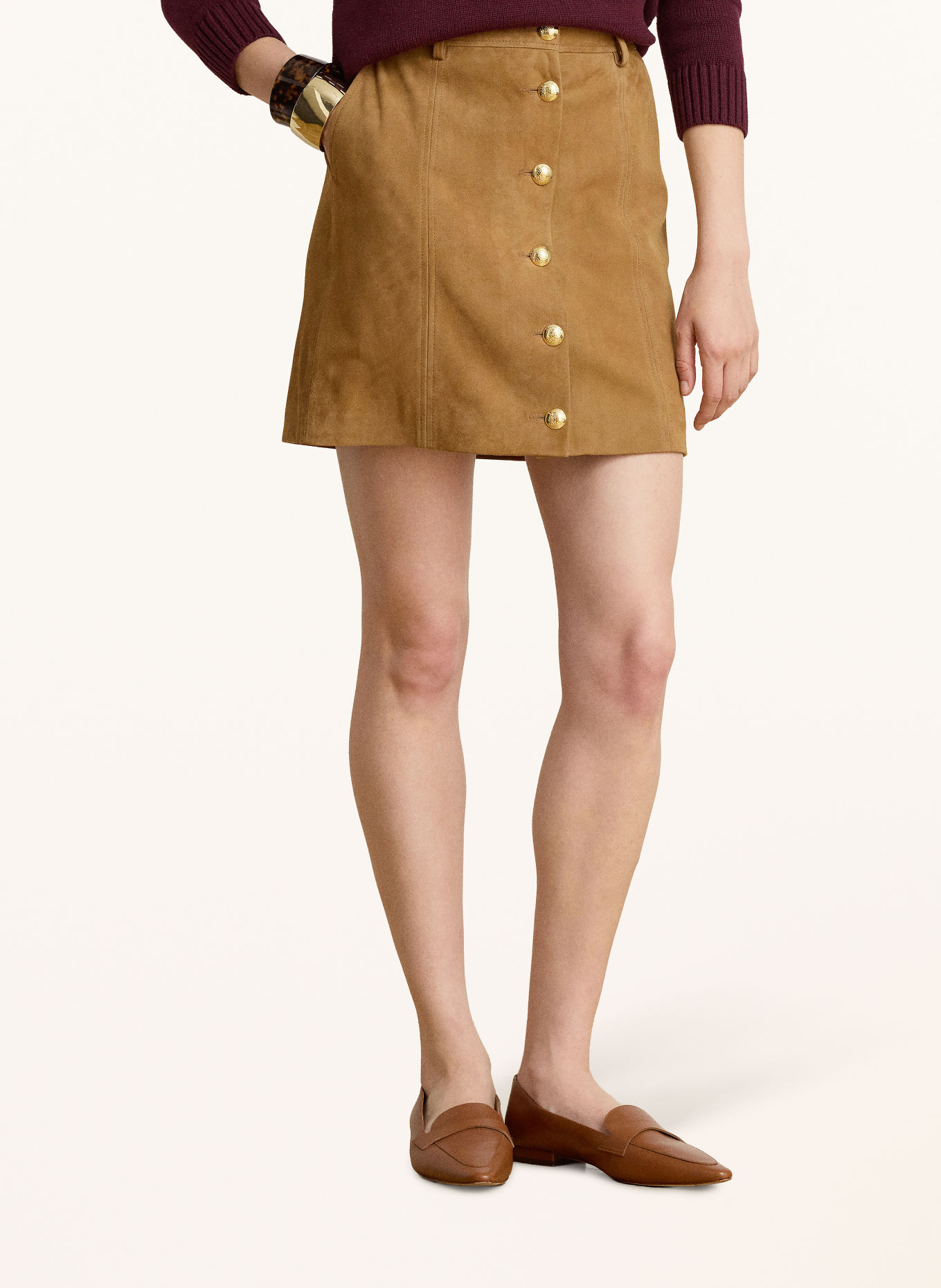 LAUREN RALPH LAUREN Lederen rok: CAMEL