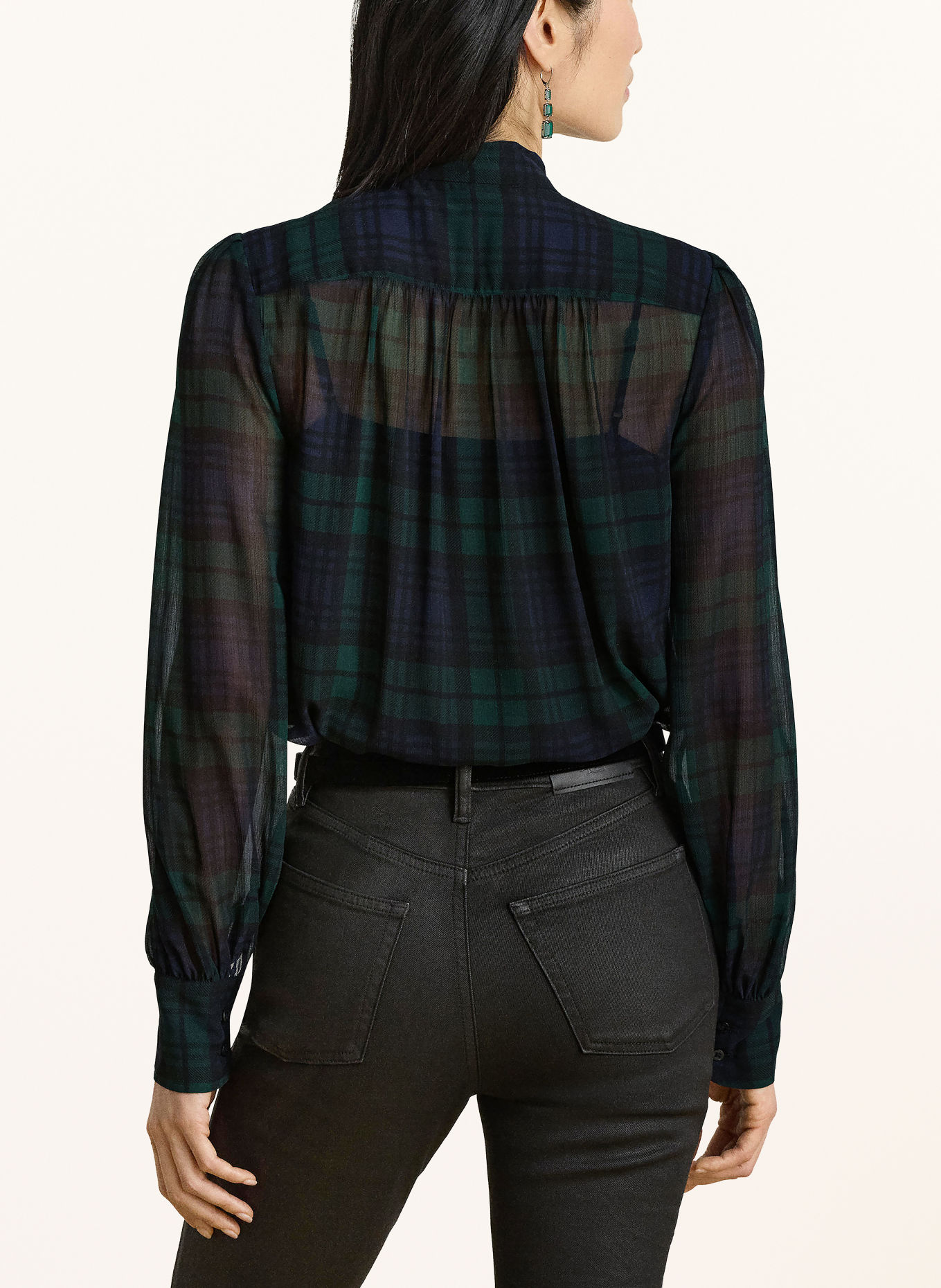 LAUREN RALPH LAUREN Strikblouse: DONKERBLAUW / GROEN