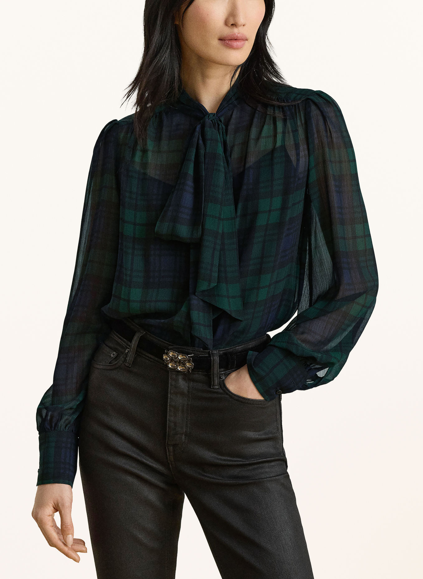 LAUREN RALPH LAUREN Strikblouse: DONKERBLAUW / GROEN