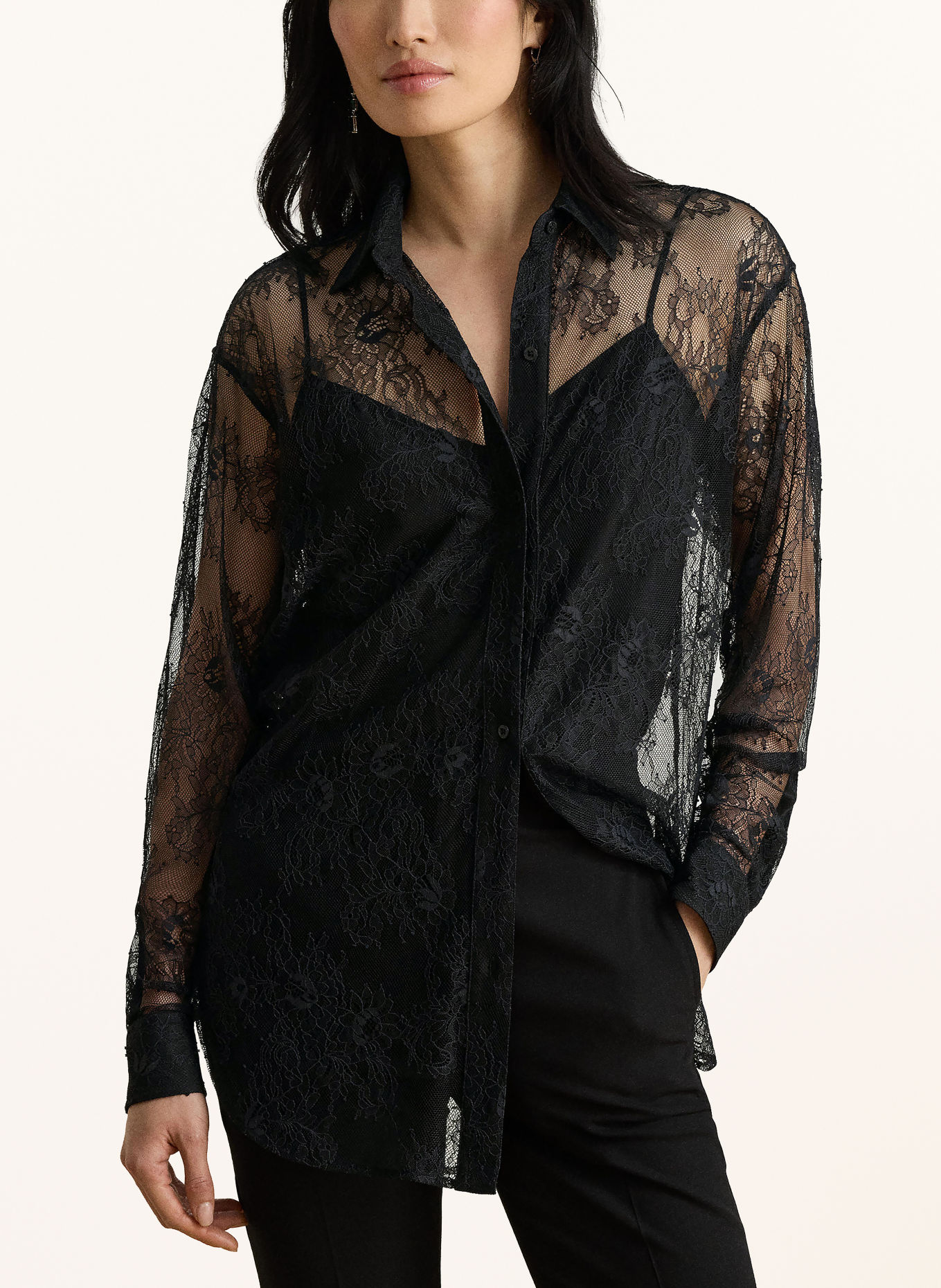 LAUREN RALPH LAUREN Overhemdblouse uit Spitze: ZWART