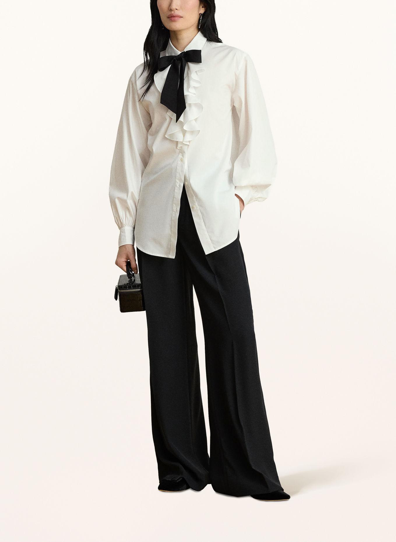 LAUREN RALPH LAUREN Overhemdblouse met afneembare stropdas: WIT / ZWART