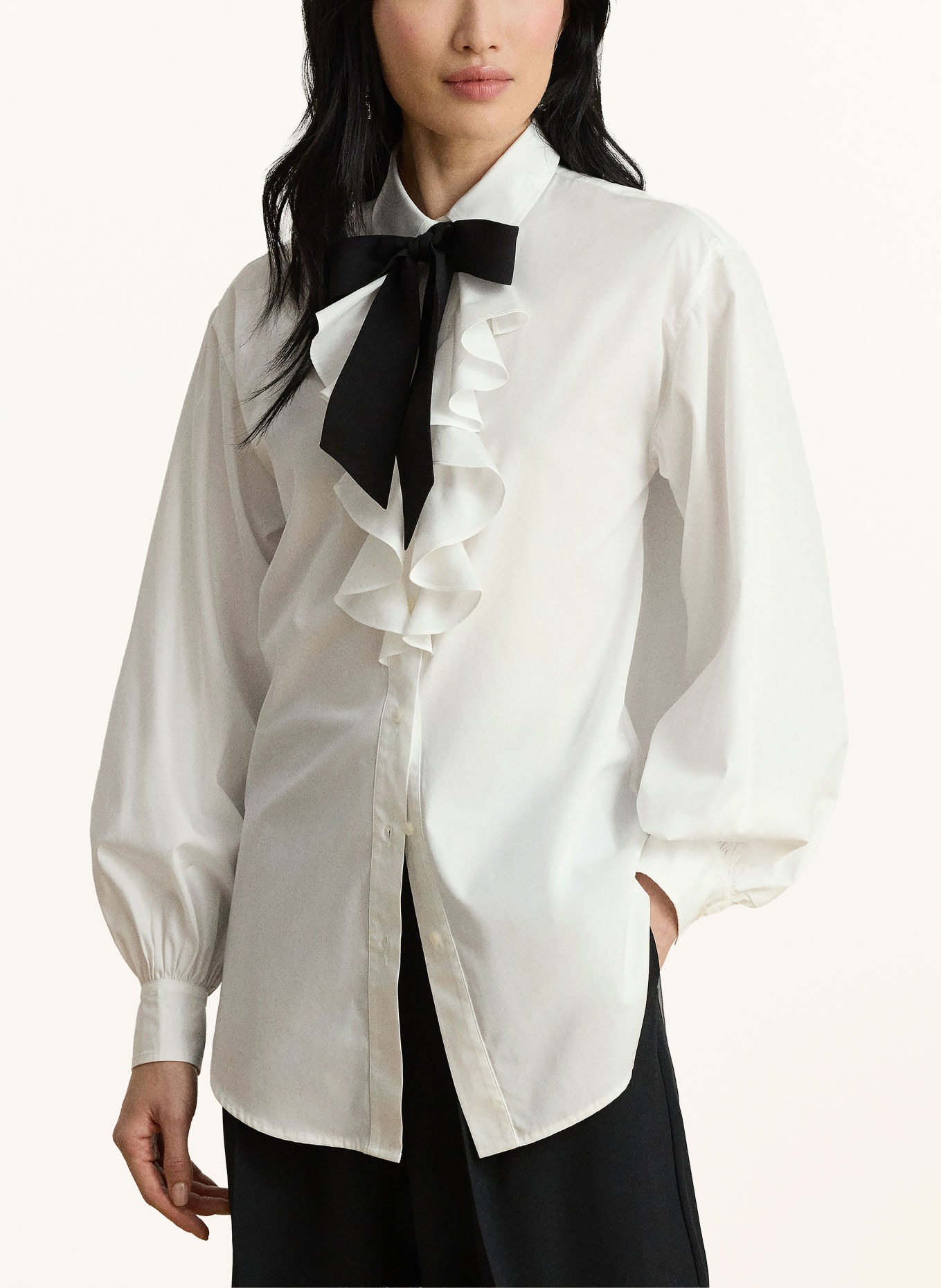 LAUREN RALPH LAUREN Overhemdblouse met afneembare stropdas: WIT / ZWART
