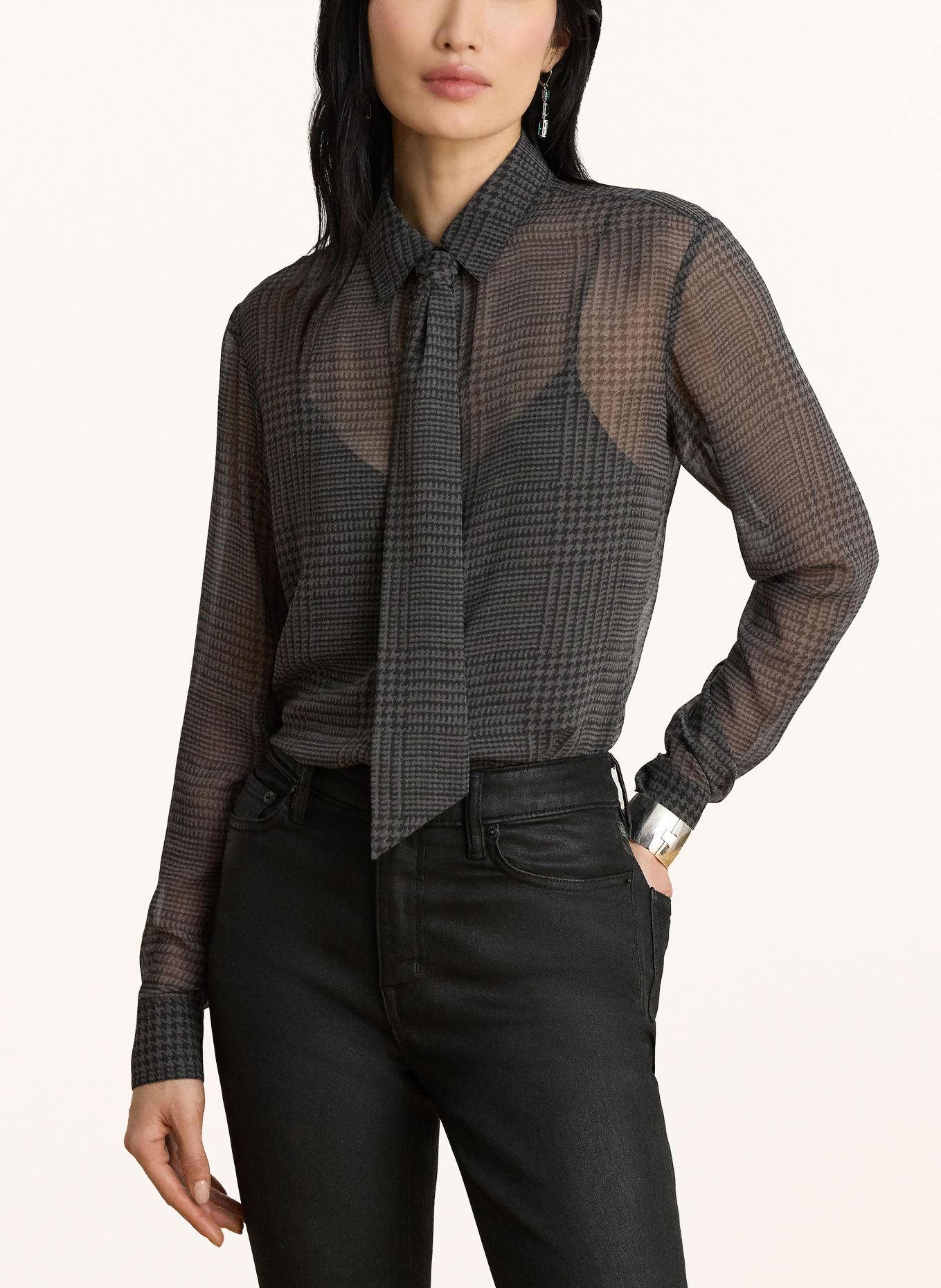 LAUREN RALPH LAUREN Strikblouse: DONKERGRIJS / GRIJS