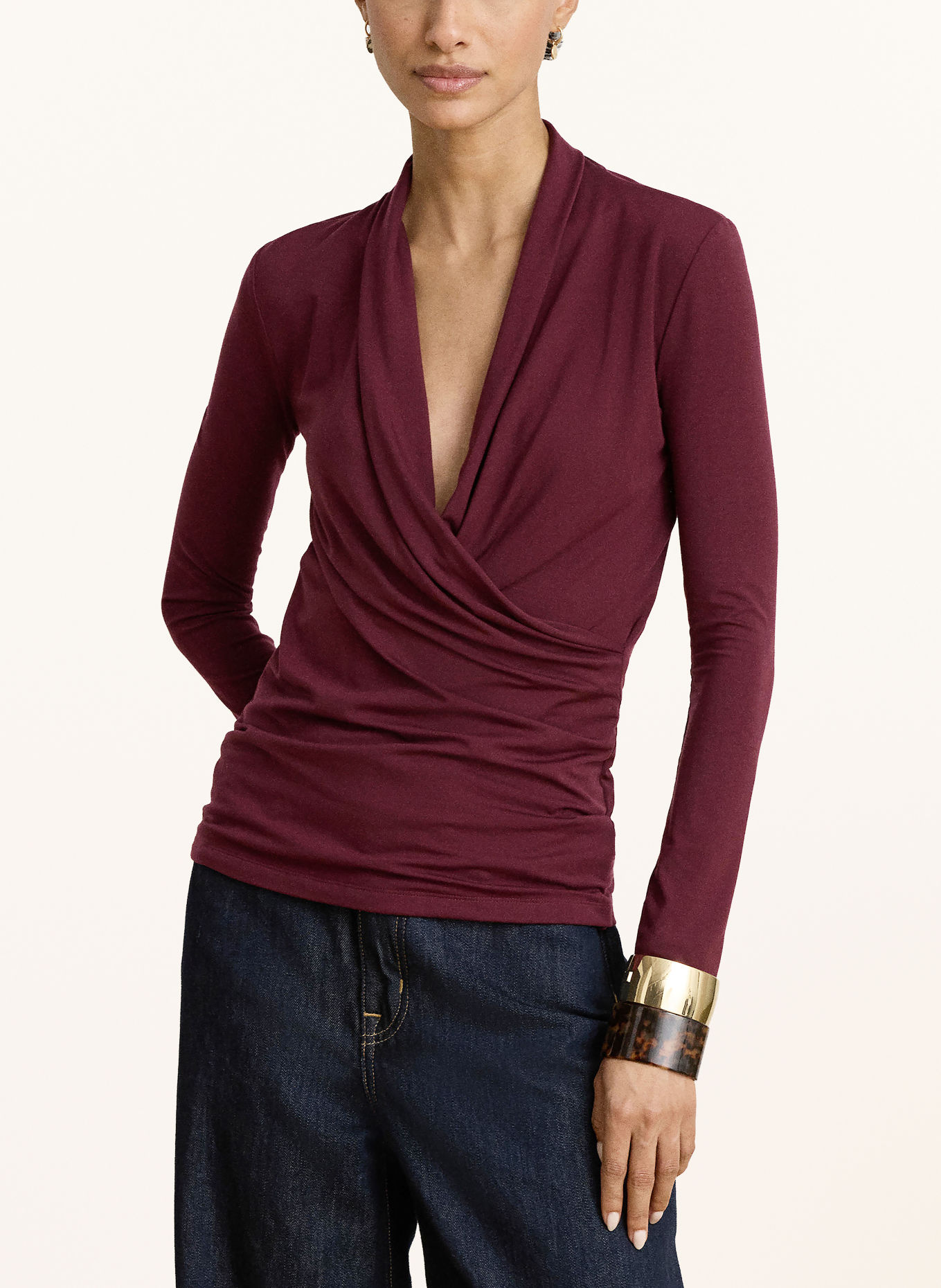 LAUREN RALPH LAUREN Longsleeve in Wickeloptik: DUNKELROT