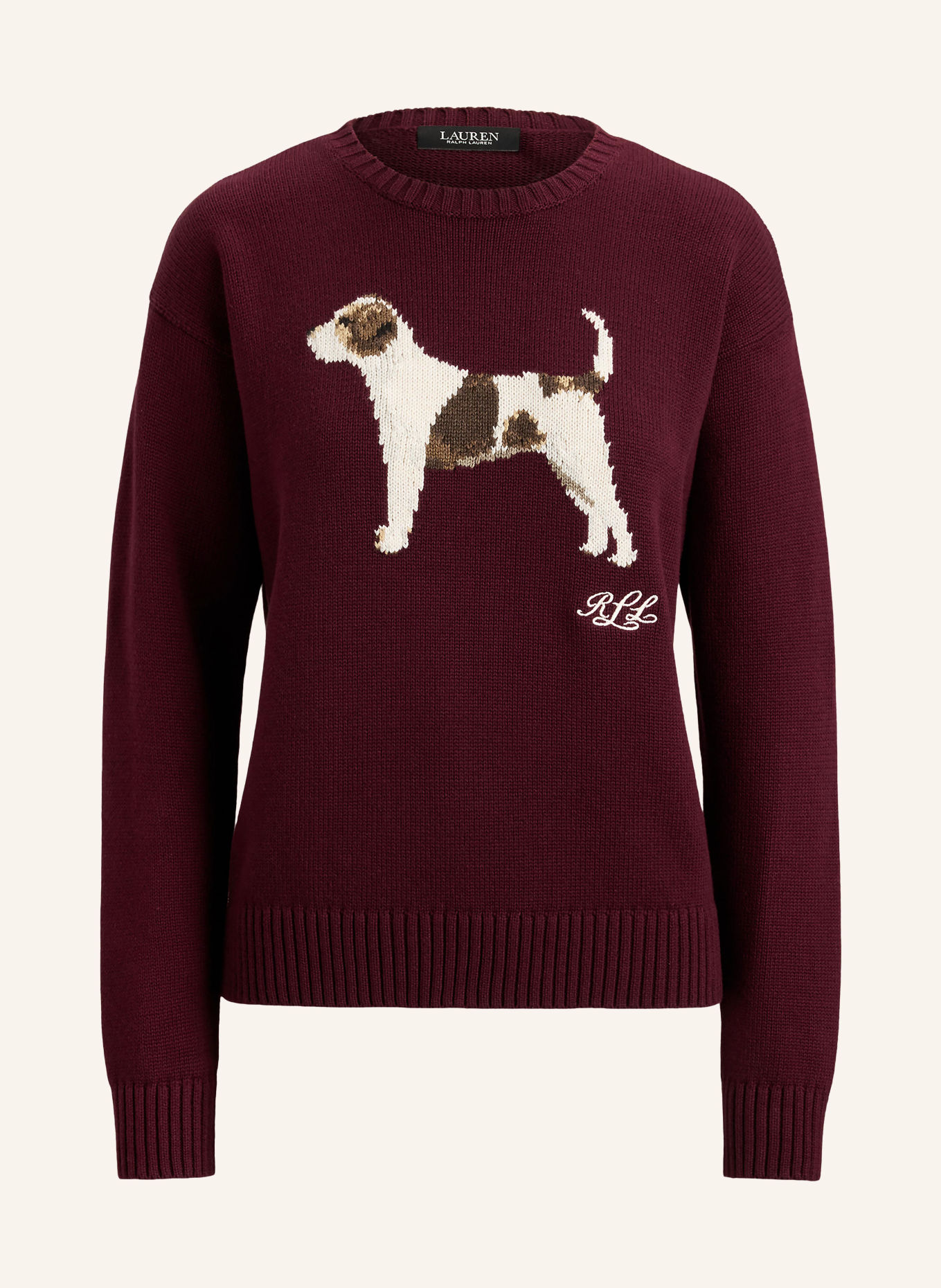 LAUREN RALPH LAUREN Pullover: DUNKELROT / BRAUN / WEISS
