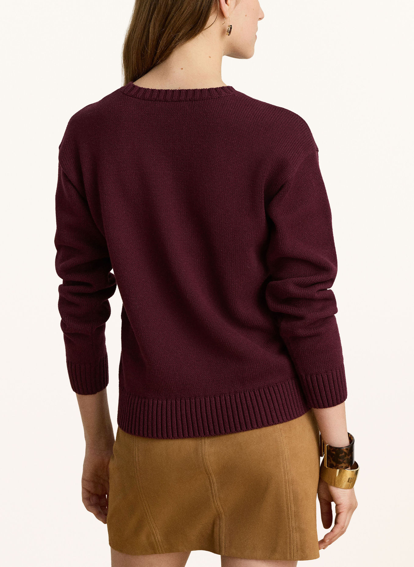 LAUREN RALPH LAUREN Pullover: DUNKELROT / BRAUN / WEISS