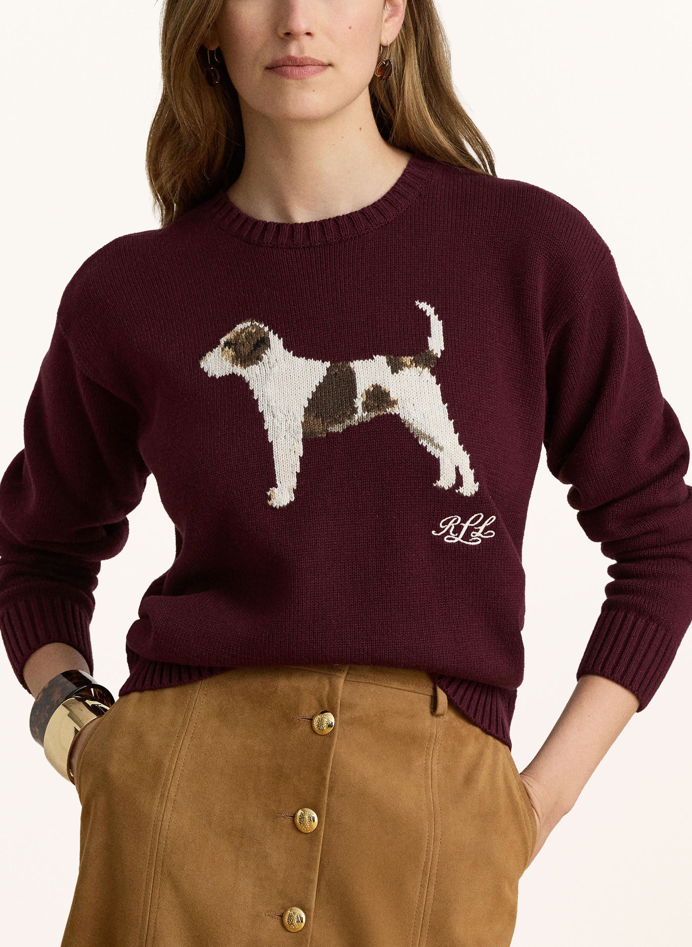 LAUREN RALPH LAUREN Pullover: DUNKELROT / BRAUN / WEISS