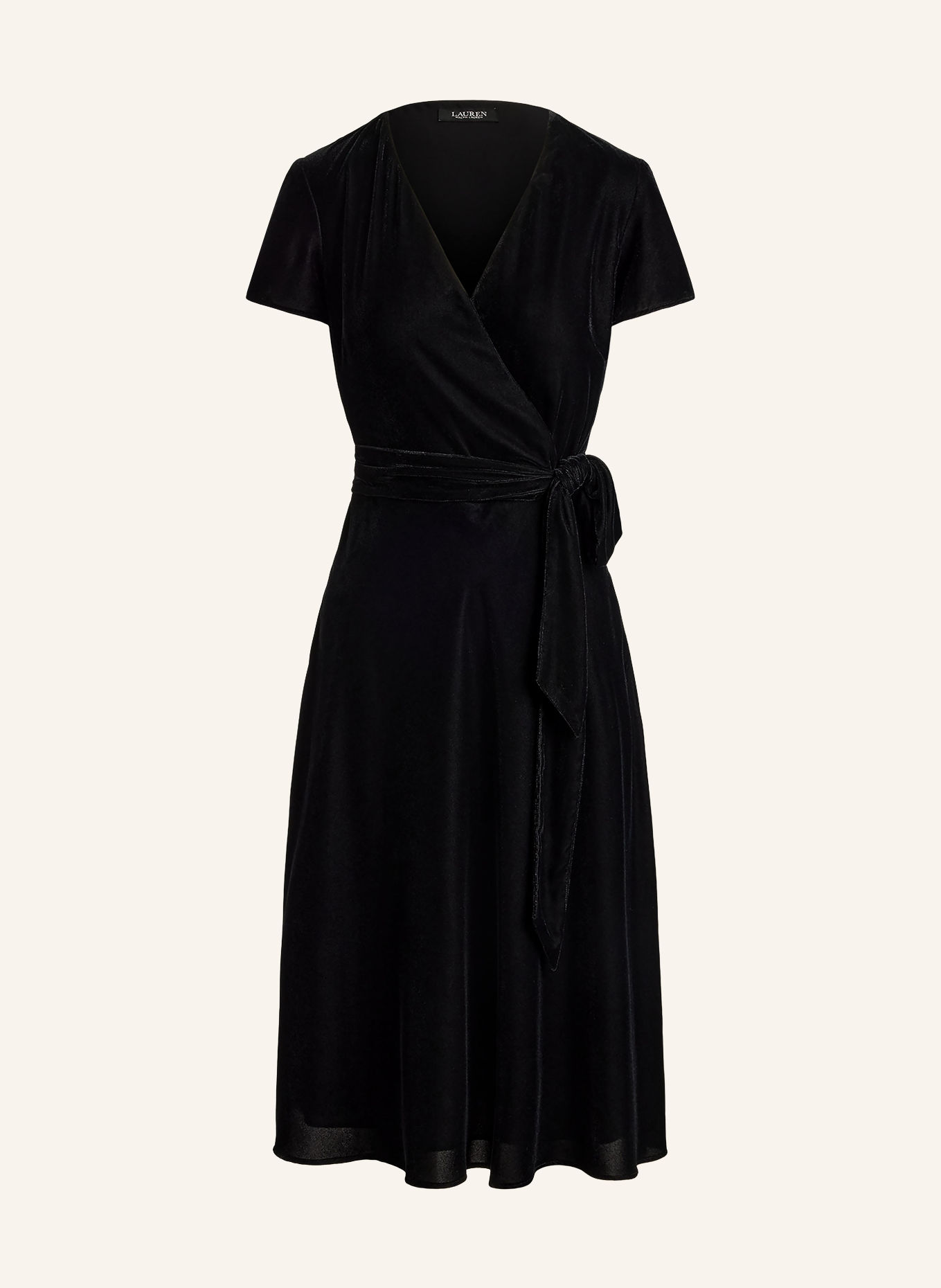 LAUREN RALPH LAUREN Samtkleid in Wickeloptik: SCHWARZ