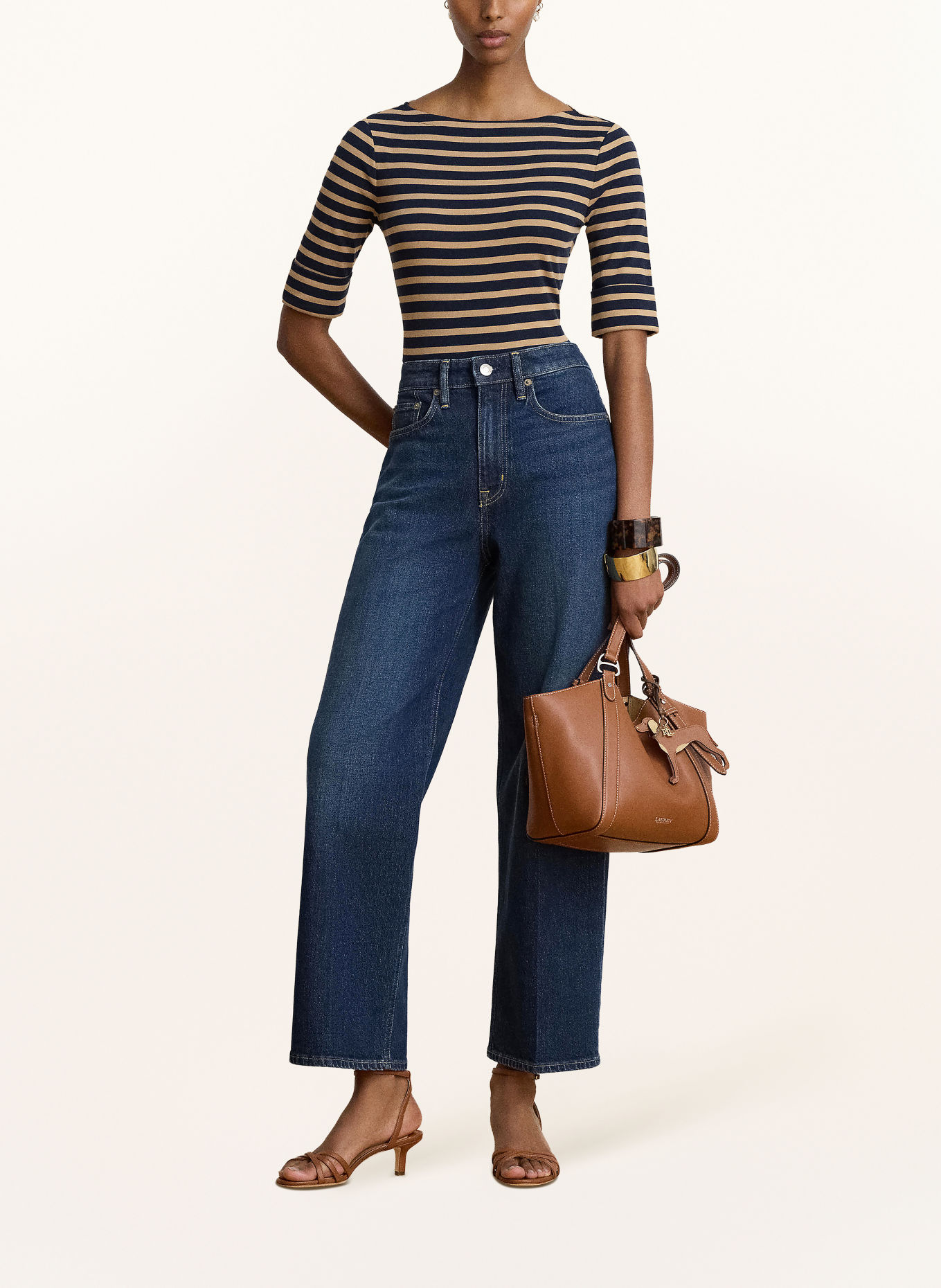 LAUREN RALPH LAUREN T-shirt: DONKERBLAUW / CAMEL