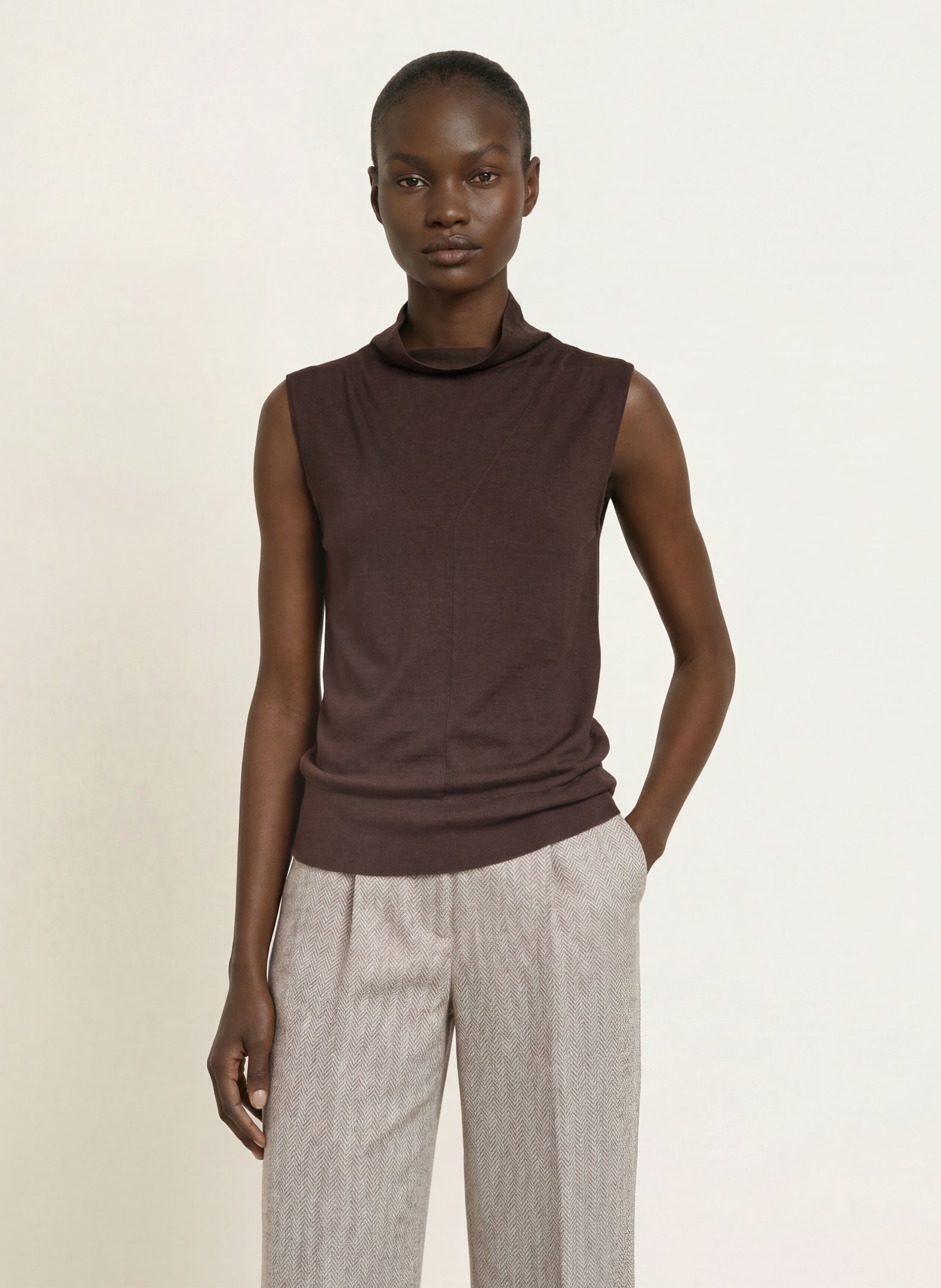 REISS Top HONEY: DARK BROWN