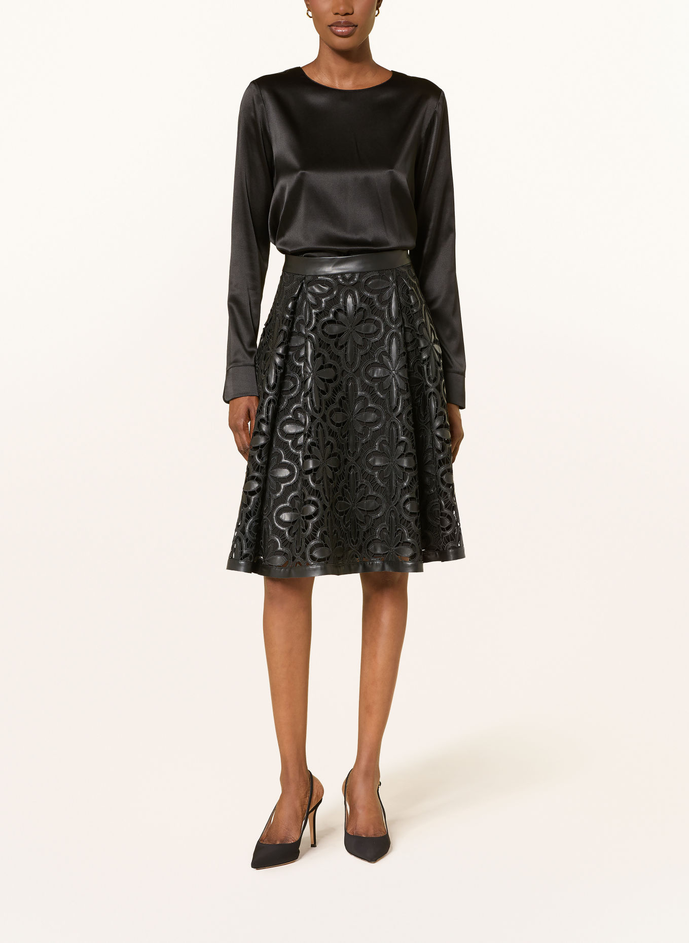 TALBOT RUNHOF Leather-look lace skirt: BLACK