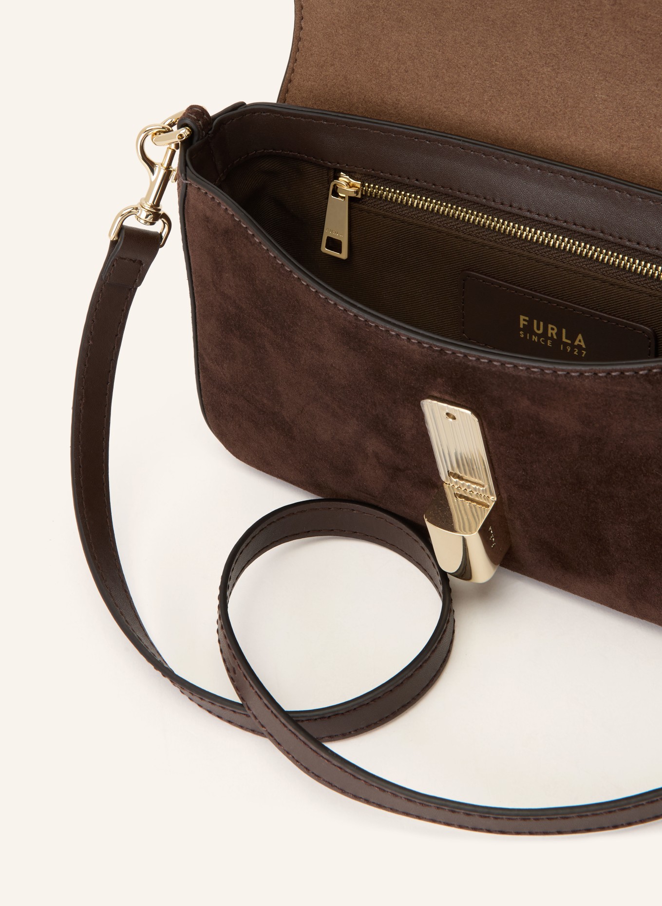 FURLA IRIDE SMALL Crossbody Bag with Studs: DARK BROWN / GOLD