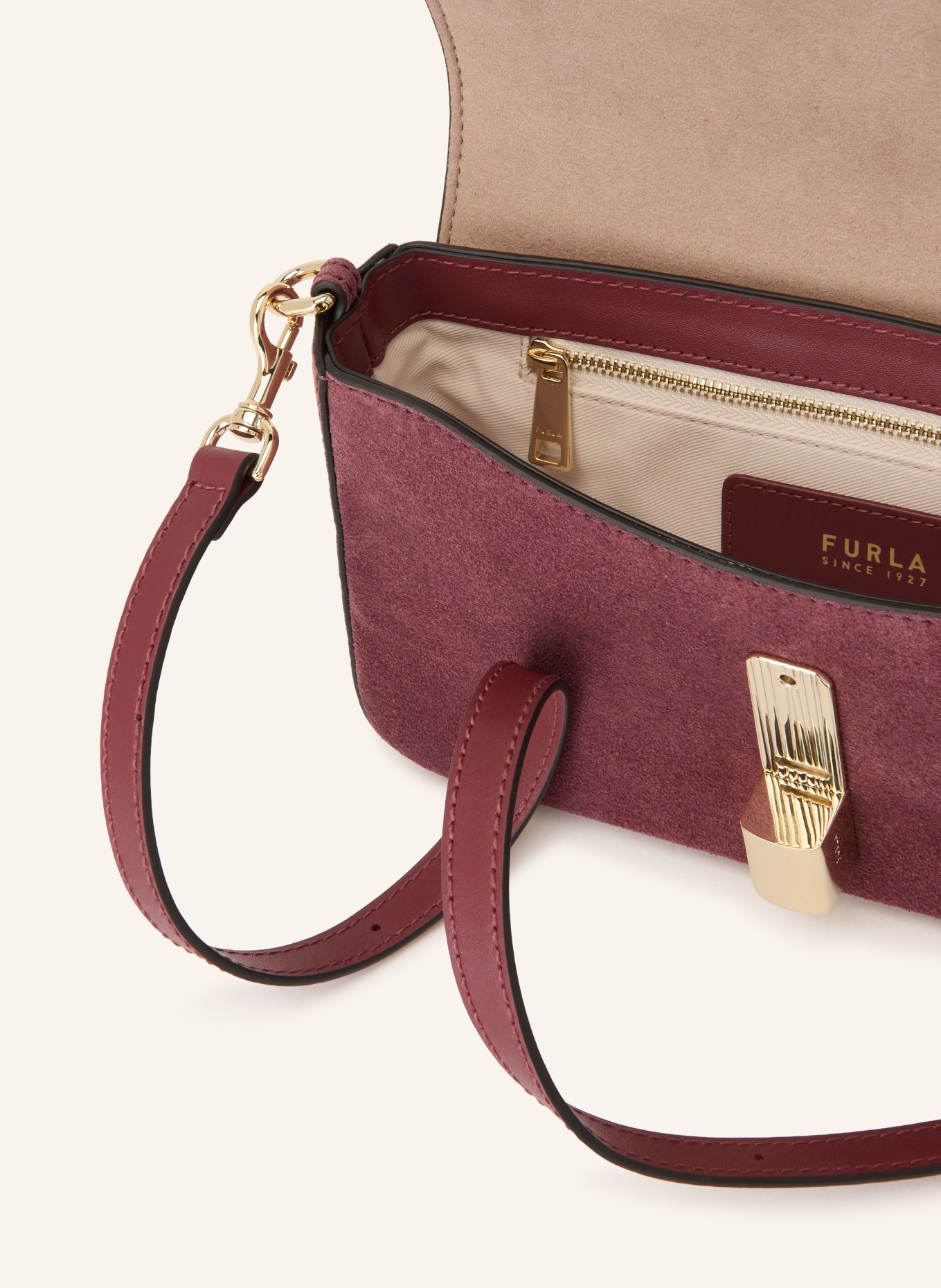 FURLA IRIDE SMALL Crossbody Bag with Studs: DARK RED / GOLD