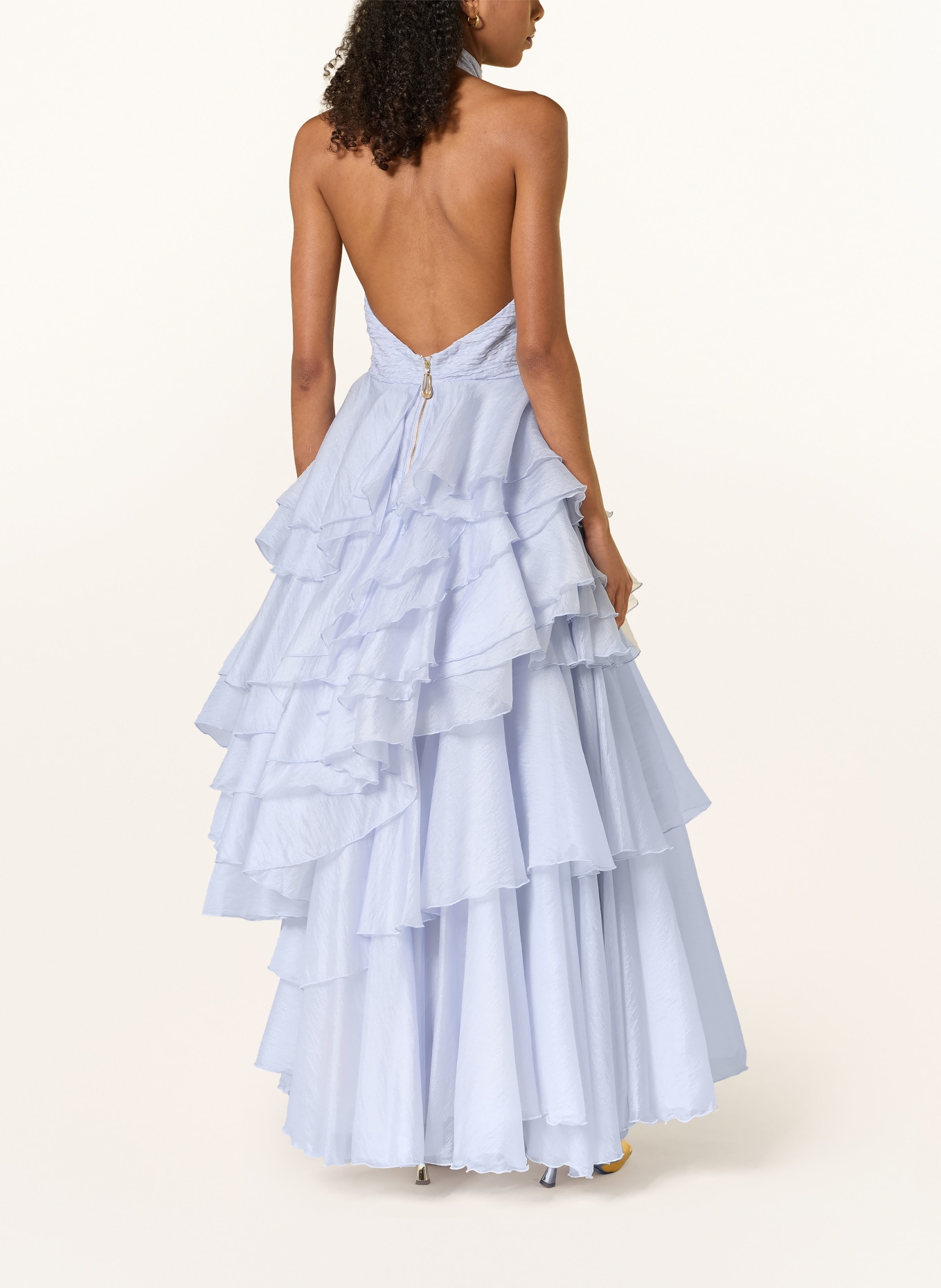 Aje. Robe de soirée FAYETTE à volants: BLEU CLAIR