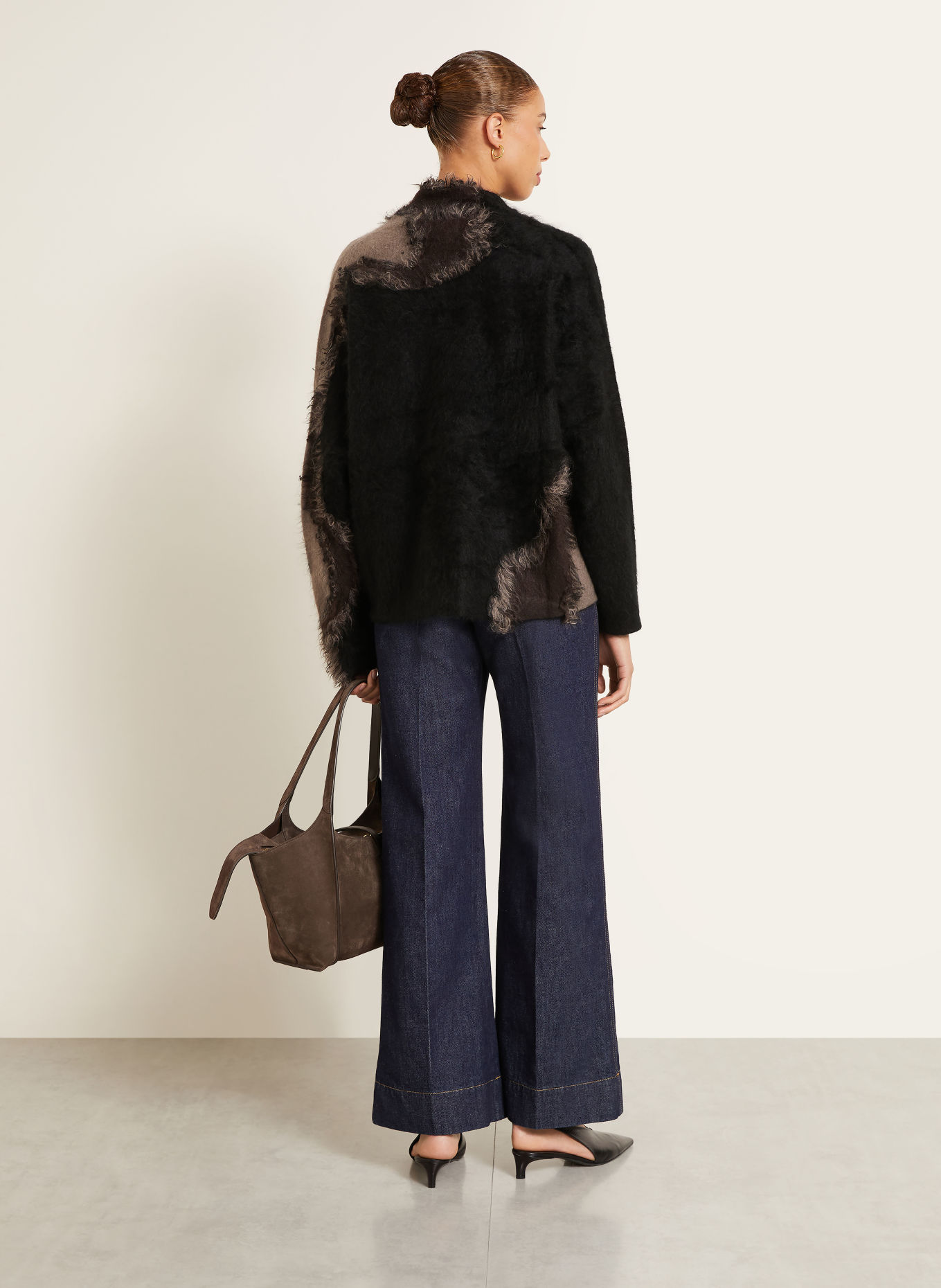 IRIS von ARNIM Gilet ouvert en maille TINAJA en cachemire: NOIR / MARRON FONCÉ / BEIGE