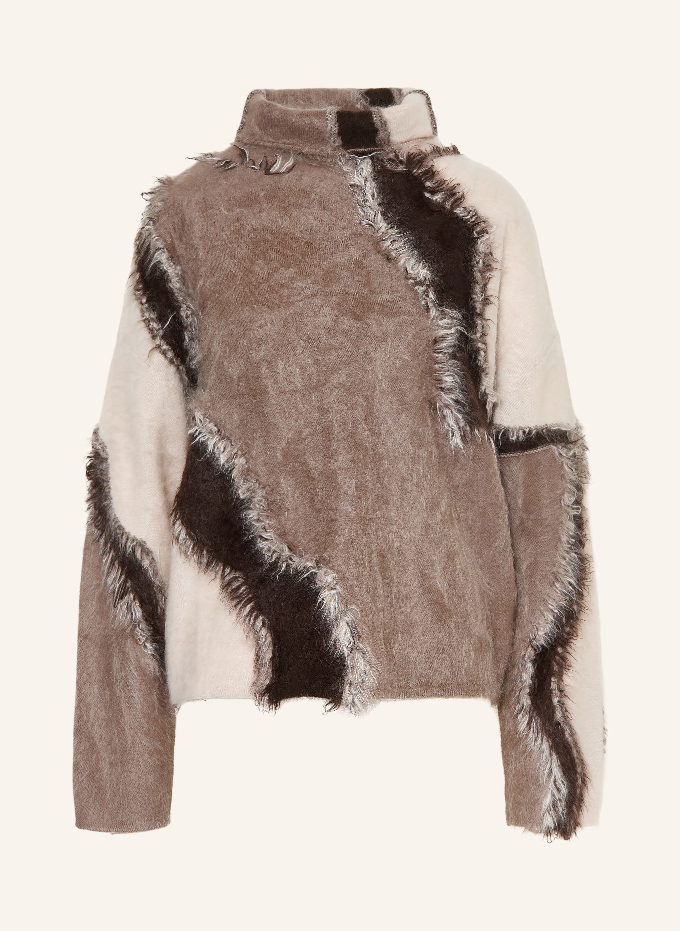 IRIS von ARNIM Pull à col roulé en cachemire: TAUPE / MARRON FONCÉ / ÉCRU