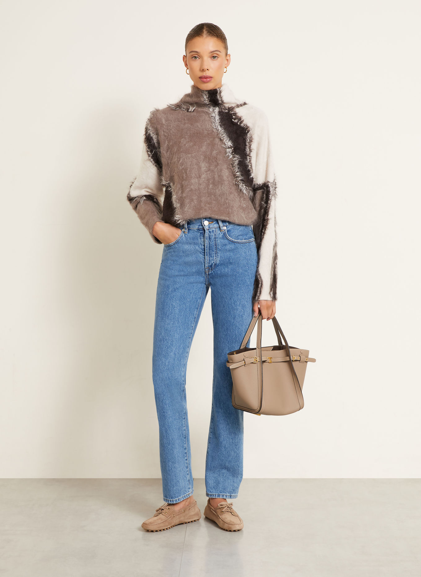 IRIS von ARNIM Pull à col roulé en cachemire: TAUPE / MARRON FONCÉ / ÉCRU