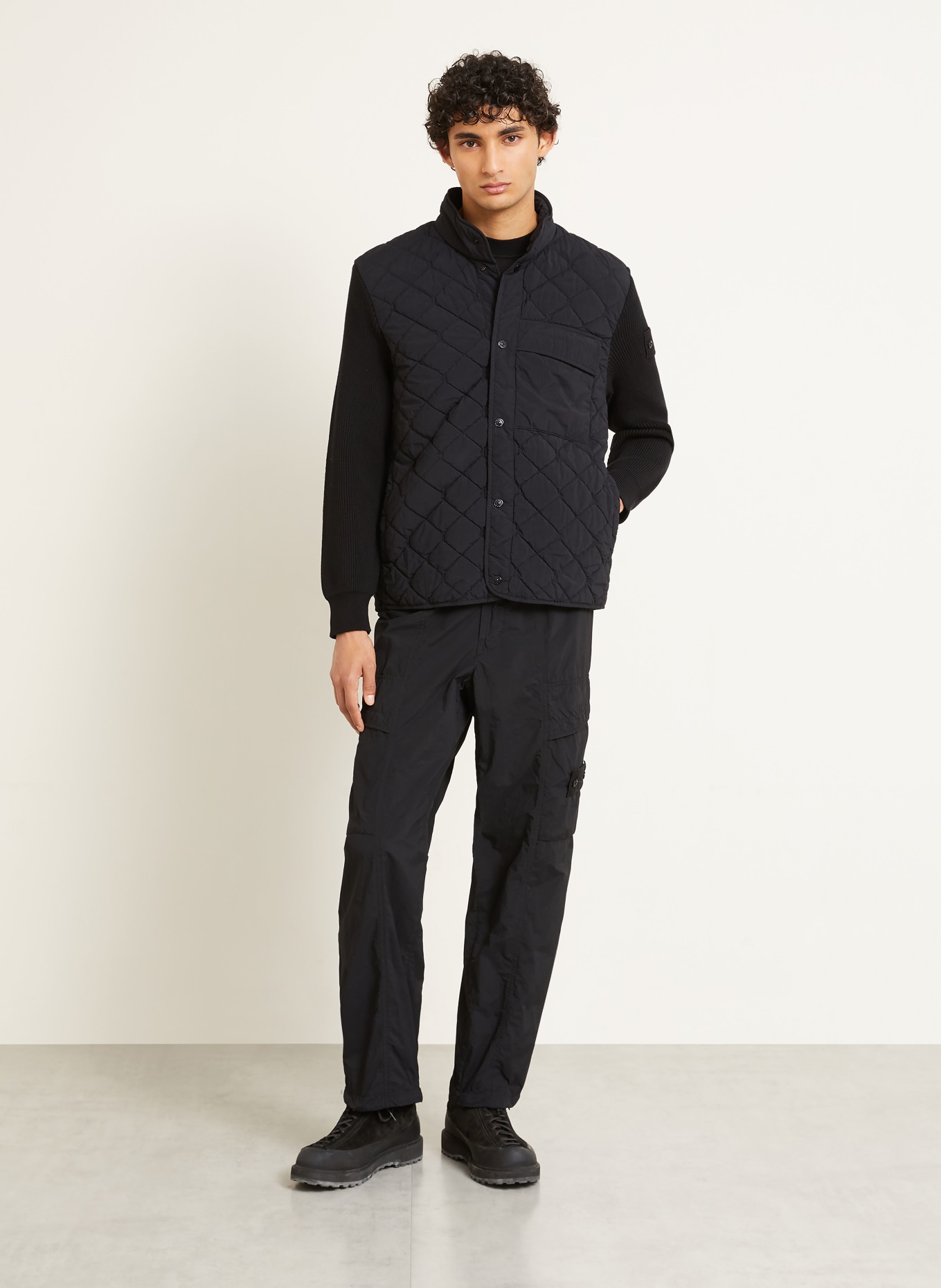 STONE ISLAND Gewatteerde jas GHOST in een mix van materialen: ZWART