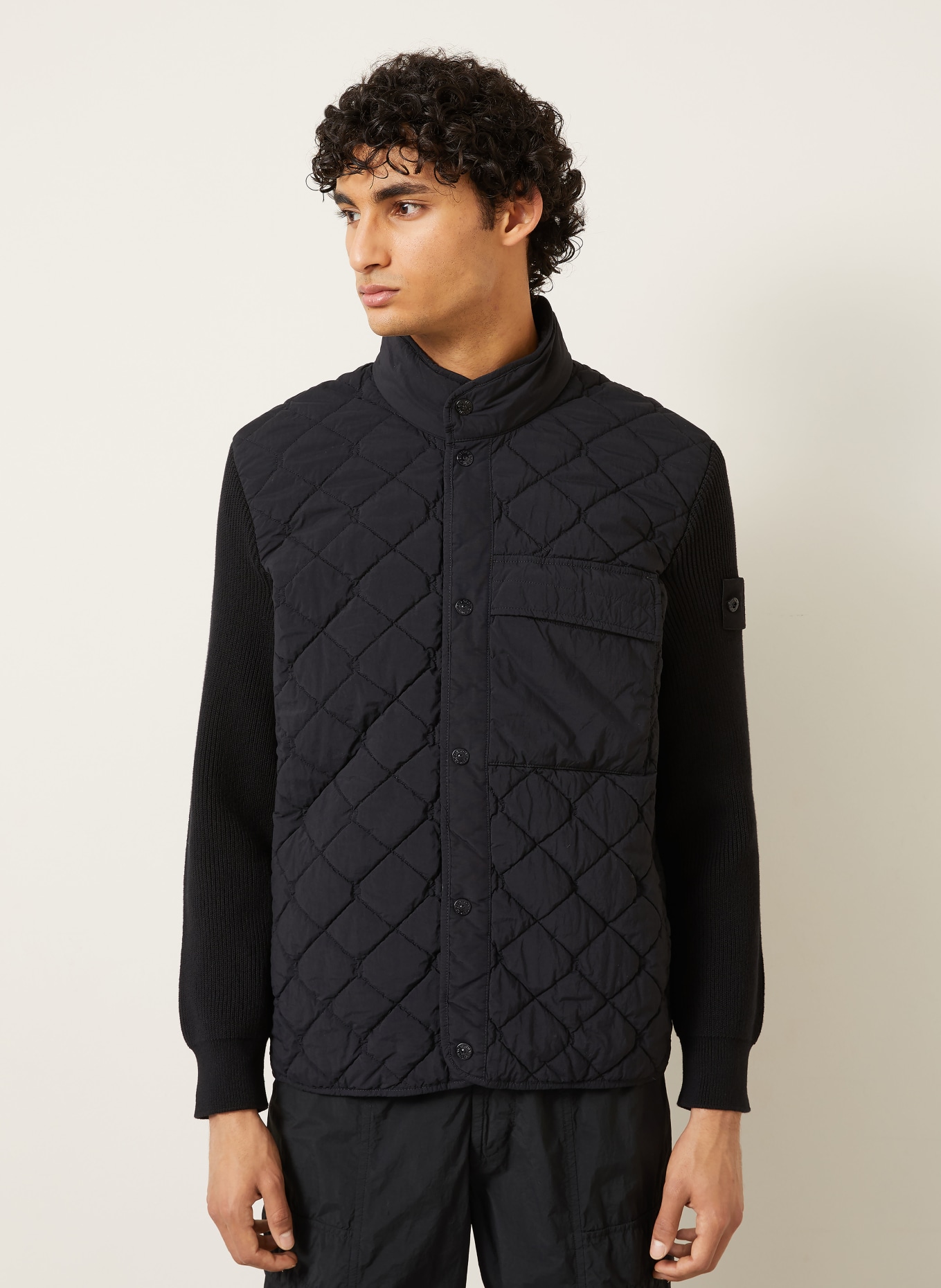 STONE ISLAND Gewatteerde jas GHOST in een mix van materialen: ZWART