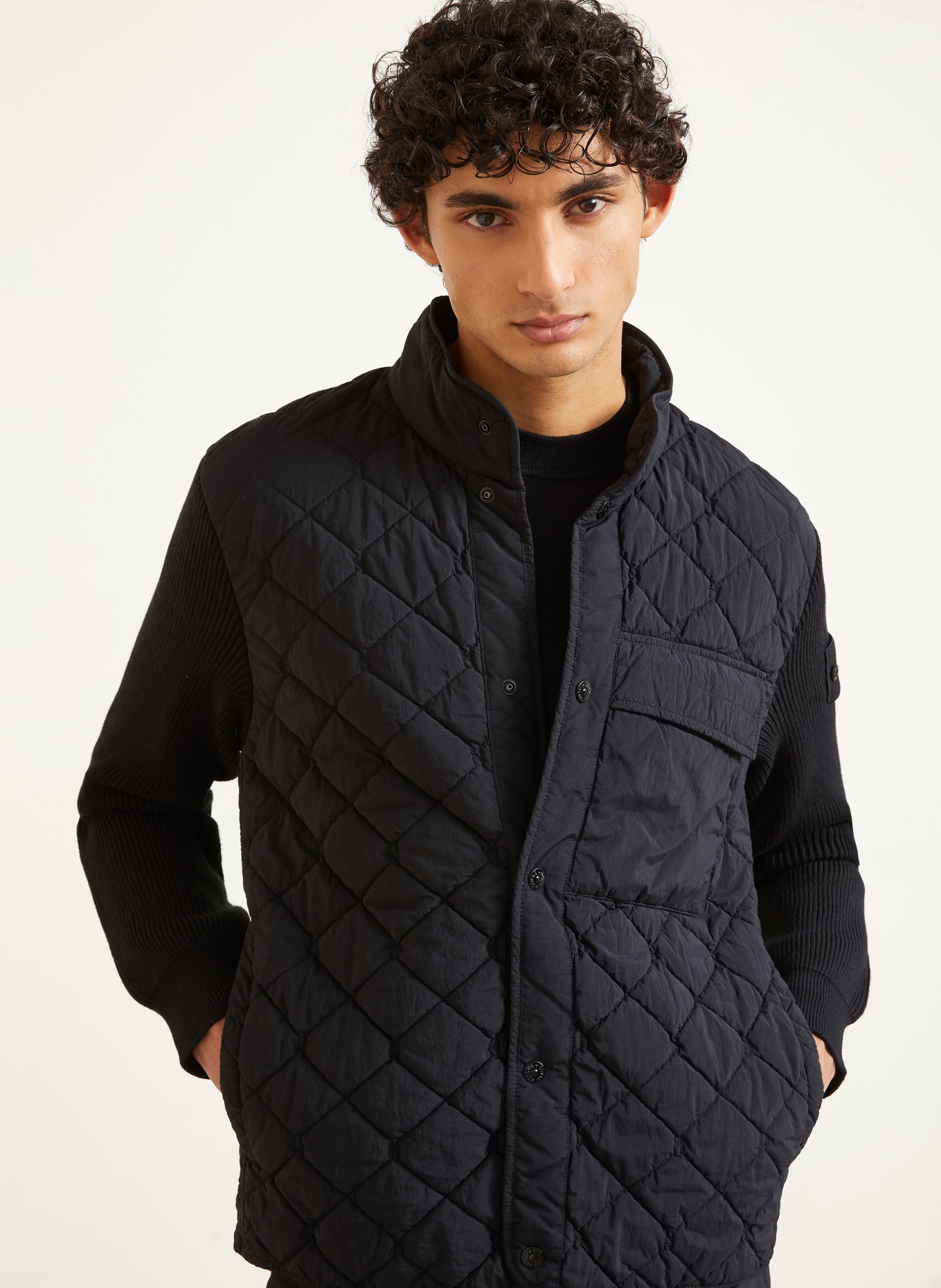 STONE ISLAND Gewatteerde jas GHOST in een mix van materialen: ZWART
