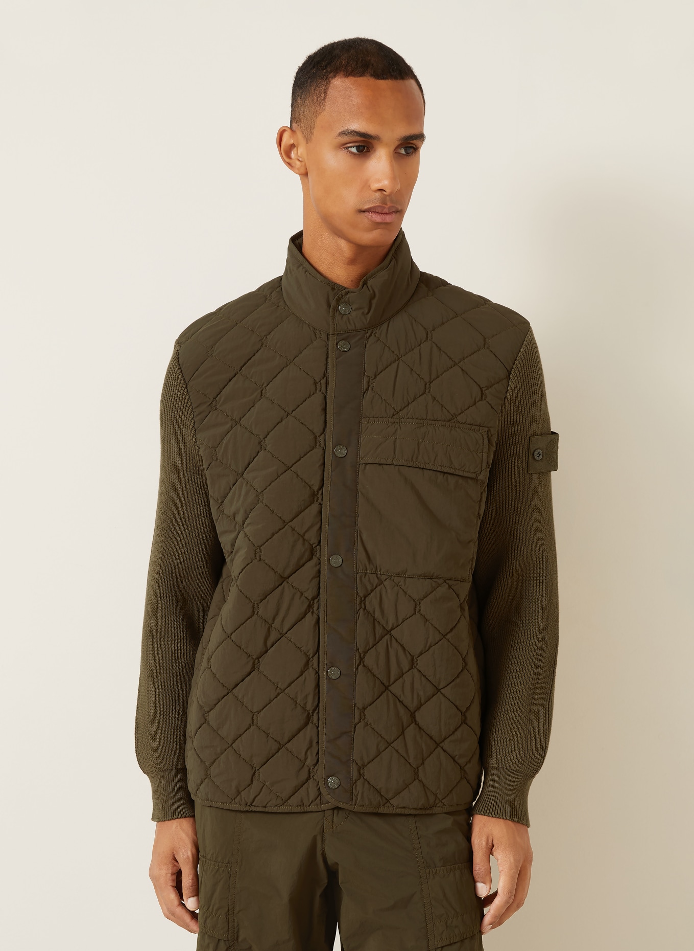 STONE ISLAND Prošívaná bunda GHOST z kombinace materiálů: KHAKI