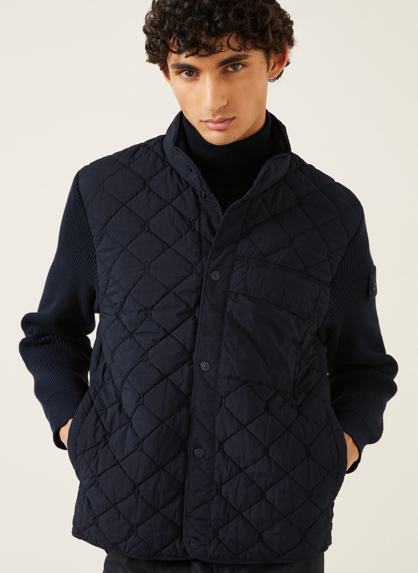 STONE ISLAND Gewatteerde jas GHOST in een mix van materialen: DONKERBLAUW