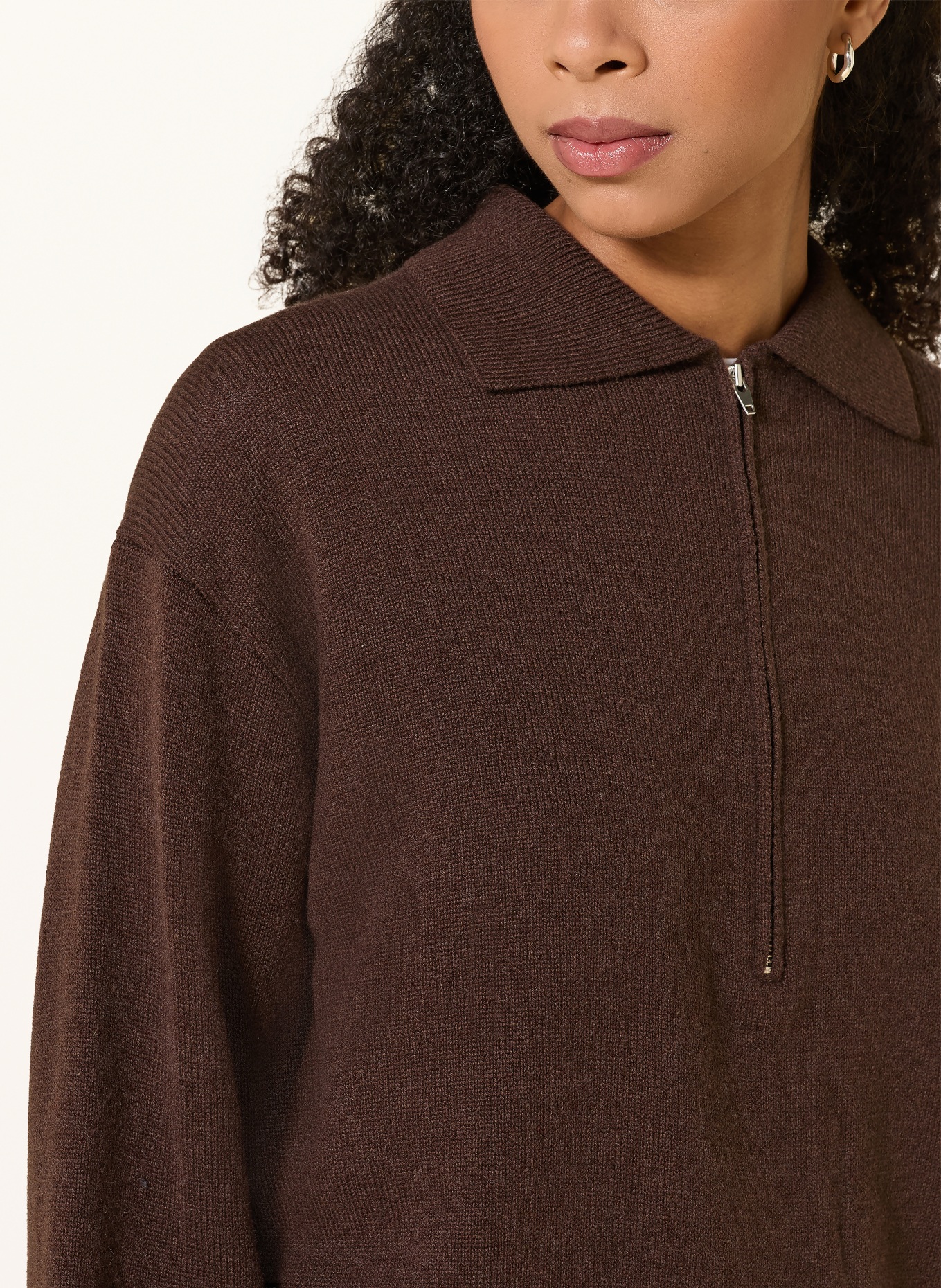 Rhea. Half-zip sweater with cashmere: DARK BROWN