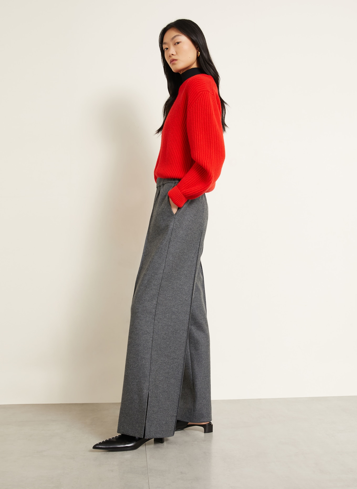 JIL SANDER Pantalon palazzo: GRIS FONCÉ