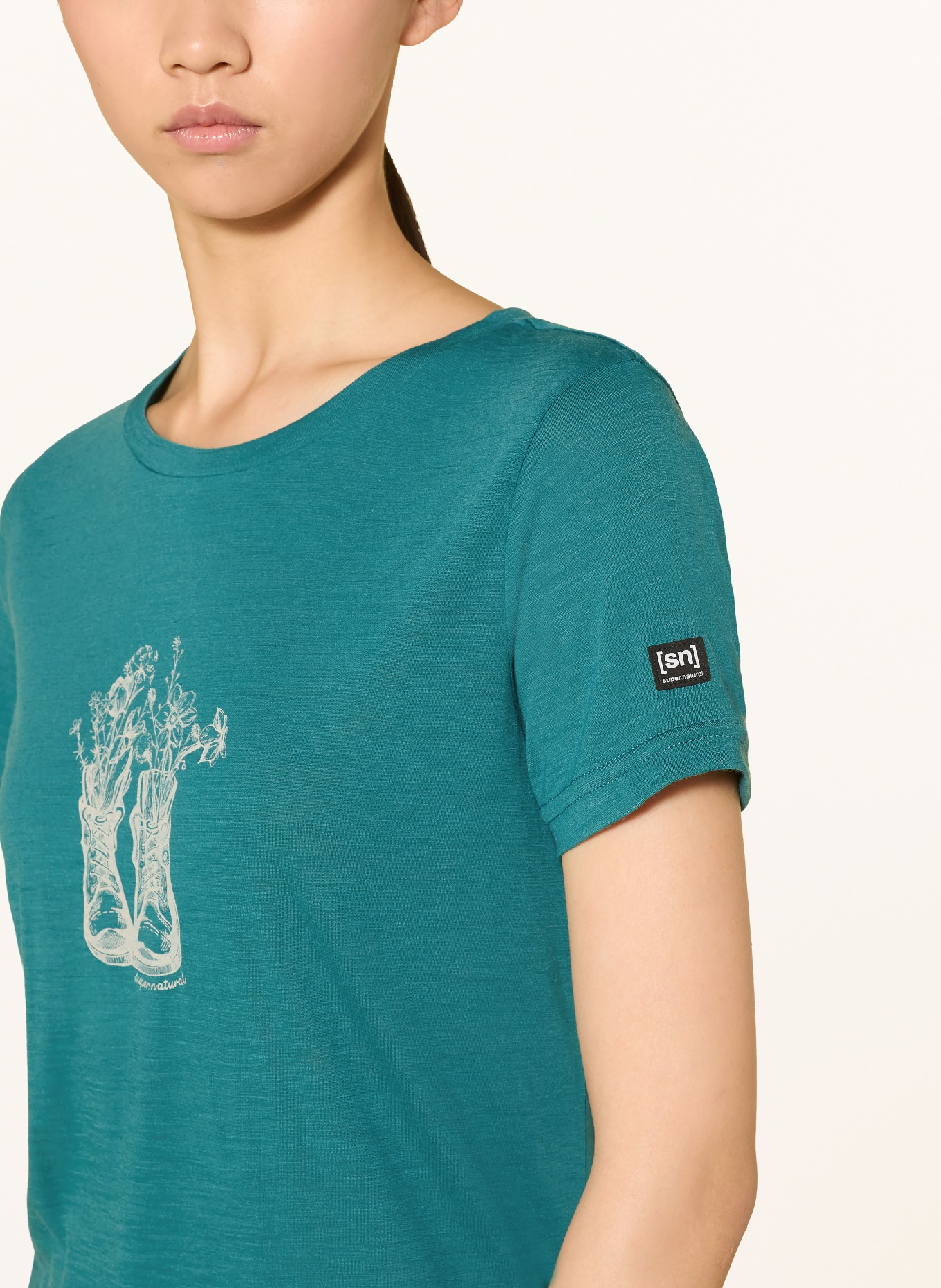 super.natural FLOWER BOOTS T-shirt: TEAL