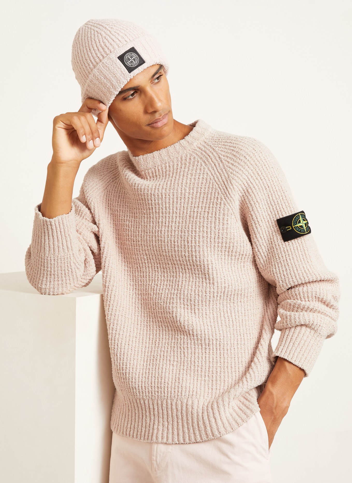 STONE ISLAND Bouclé-Pullover: ROSÉ