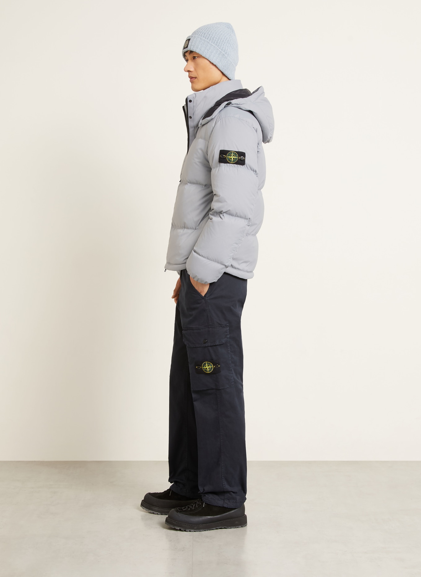 STONE ISLAND Down jacket with removable hood: BLUE GRAY
