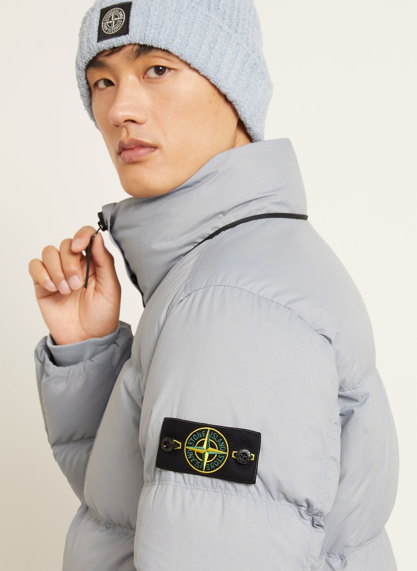 STONE ISLAND Down jacket with removable hood: BLUE GRAY