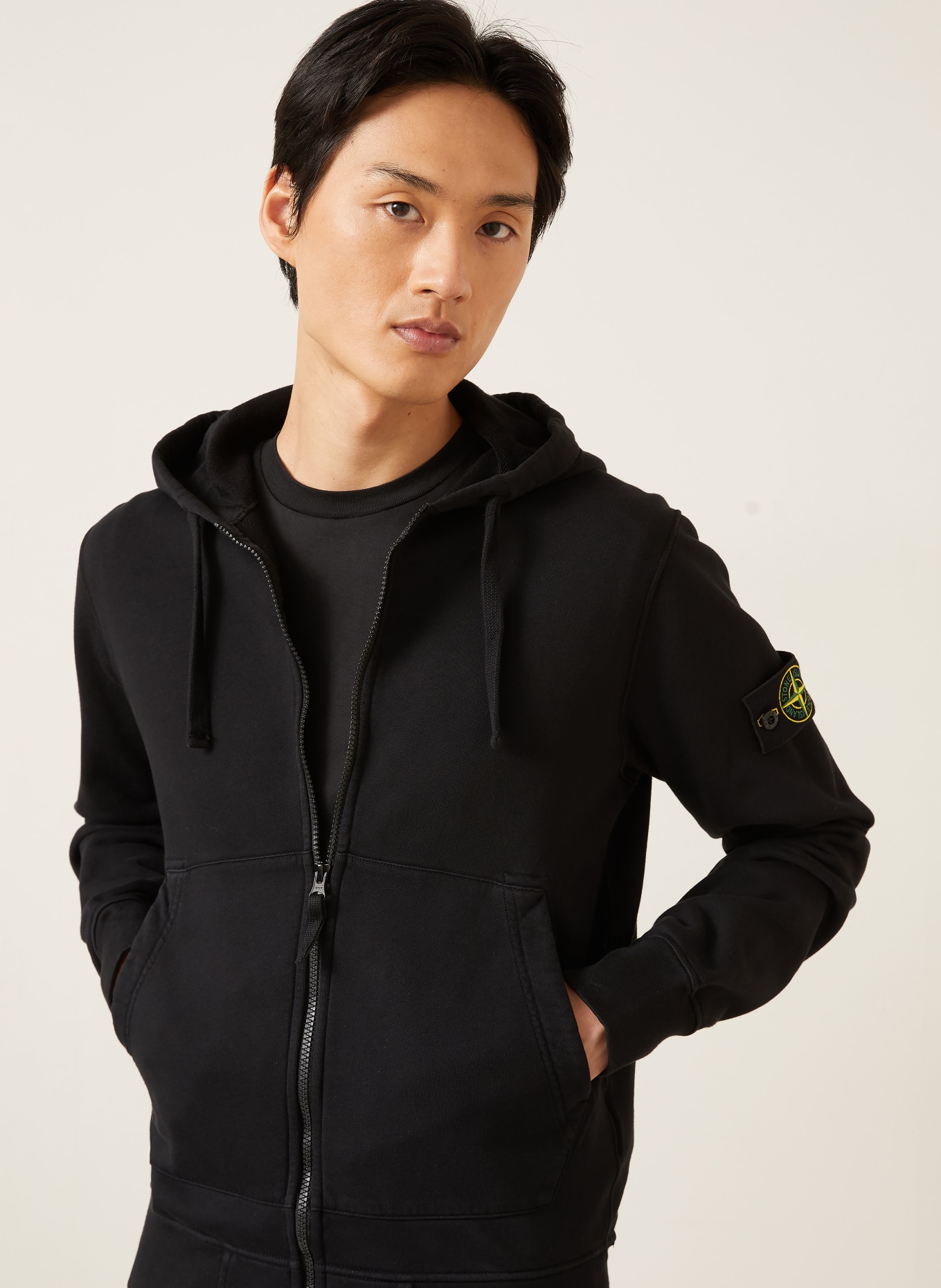 STONE ISLAND Zip-up sweatshirt: BLACK