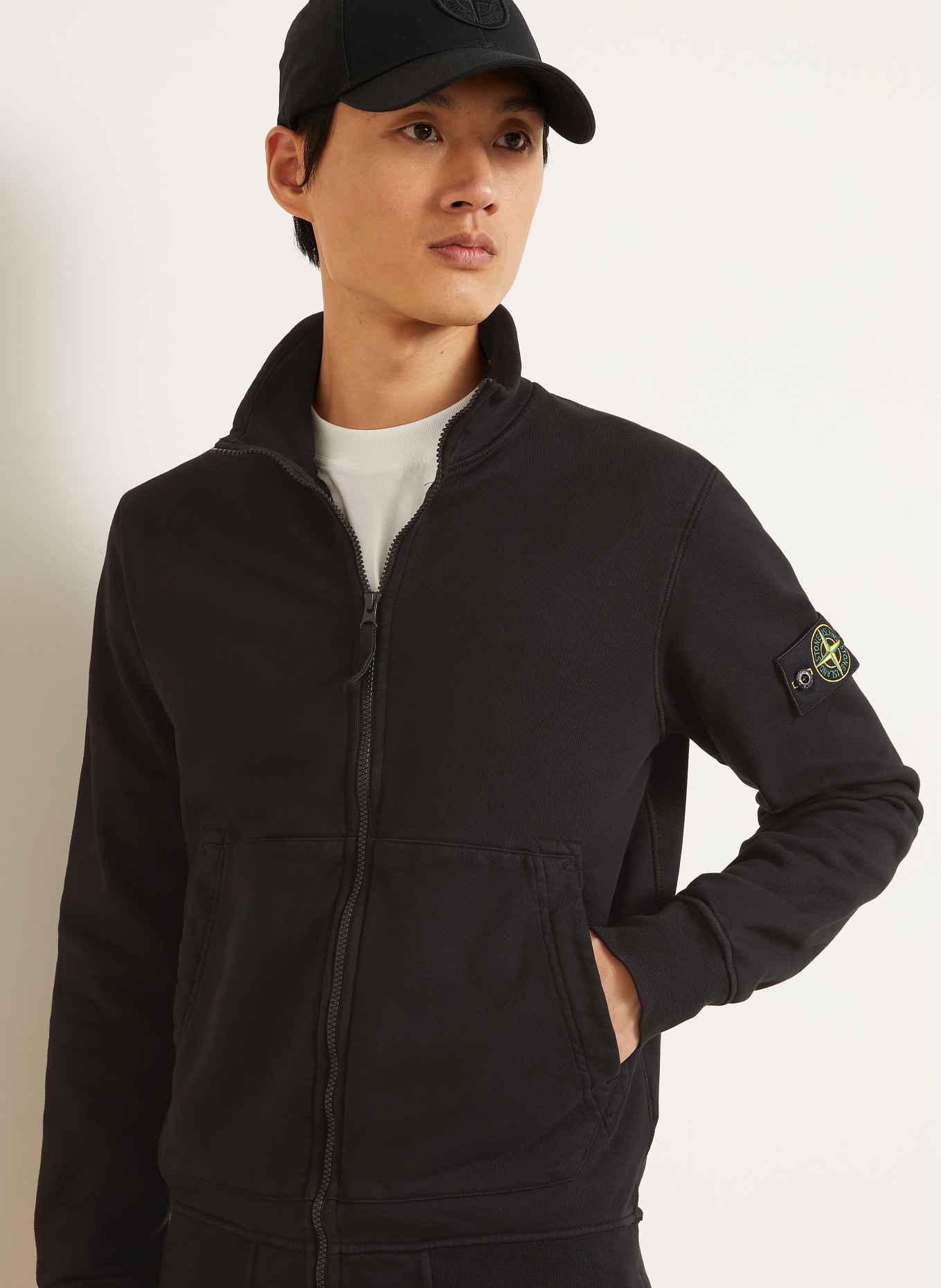 STONE ISLAND Jachetă din material de tip sweat: NEGRU