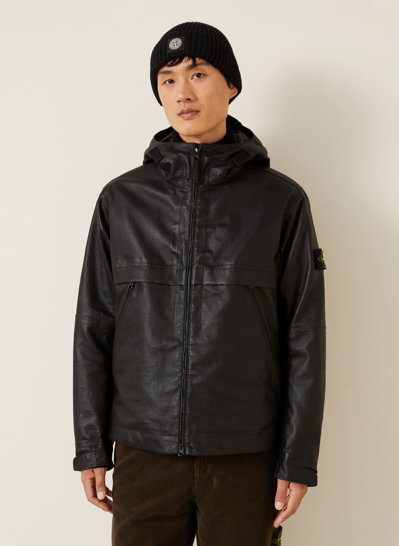 STONE ISLAND Lederjacke: SCHWARZ