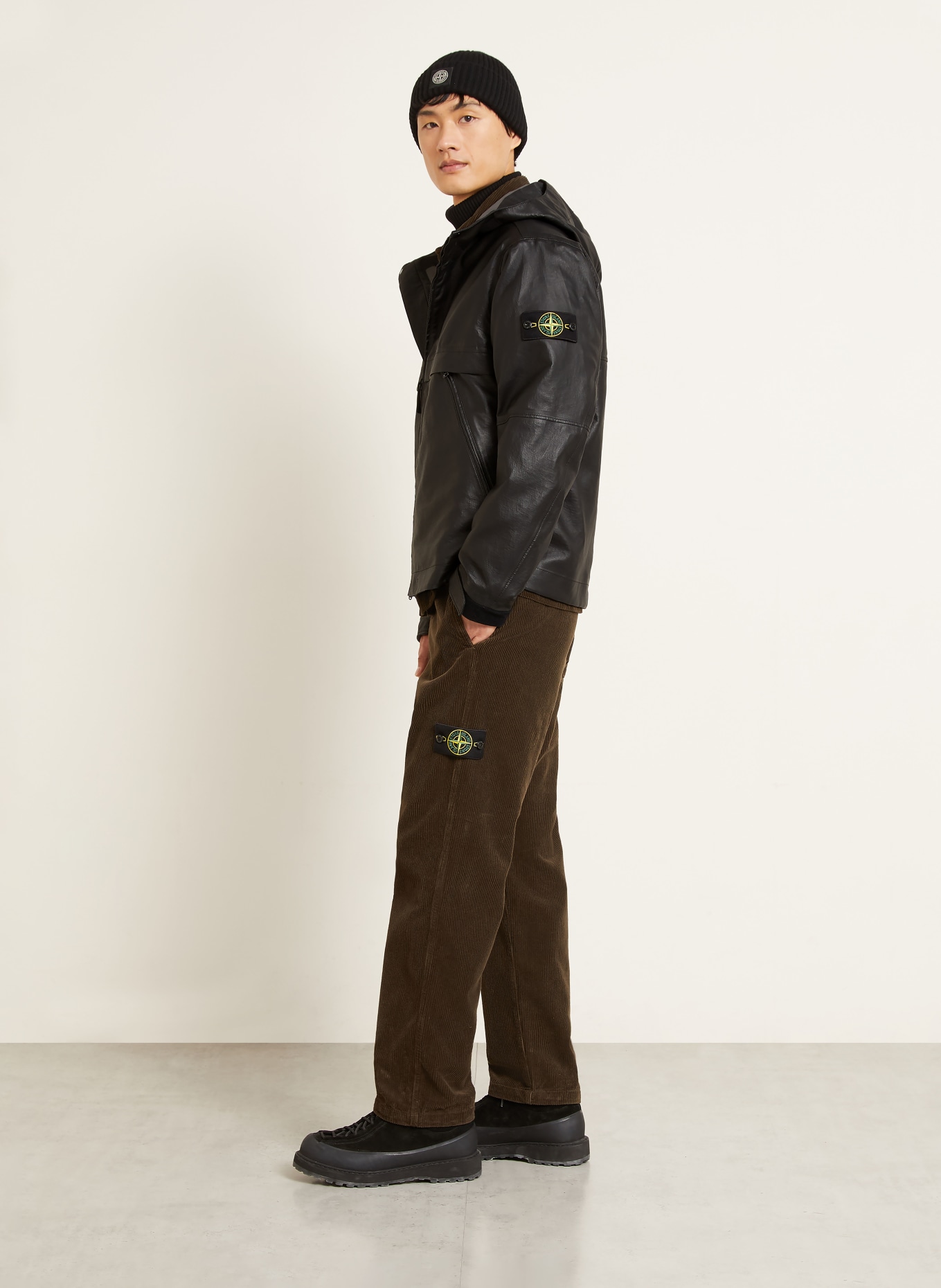 STONE ISLAND Lederjacke: SCHWARZ