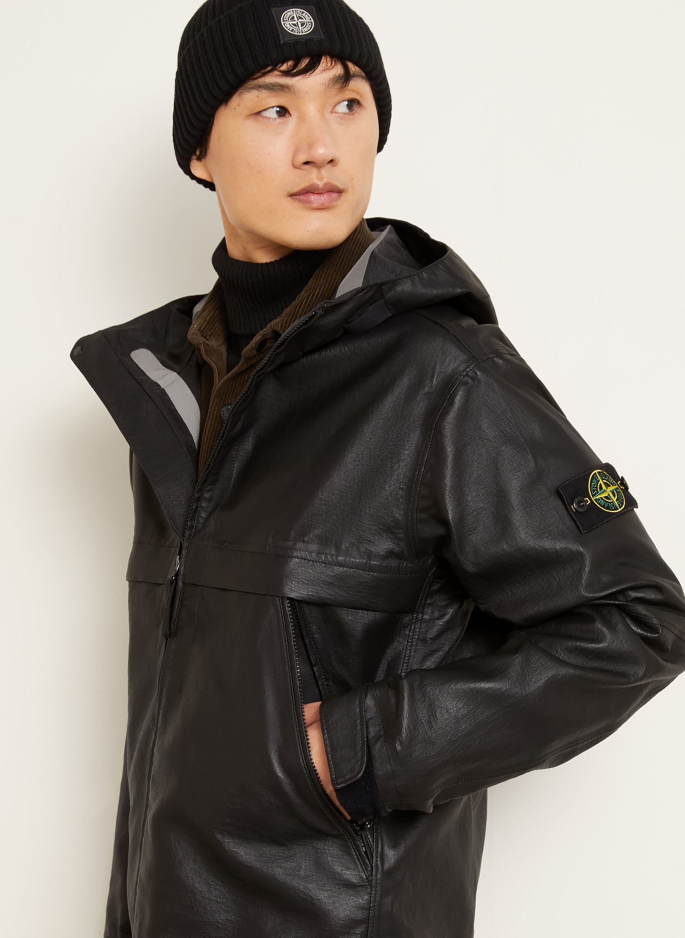 STONE ISLAND Lederjacke: SCHWARZ
