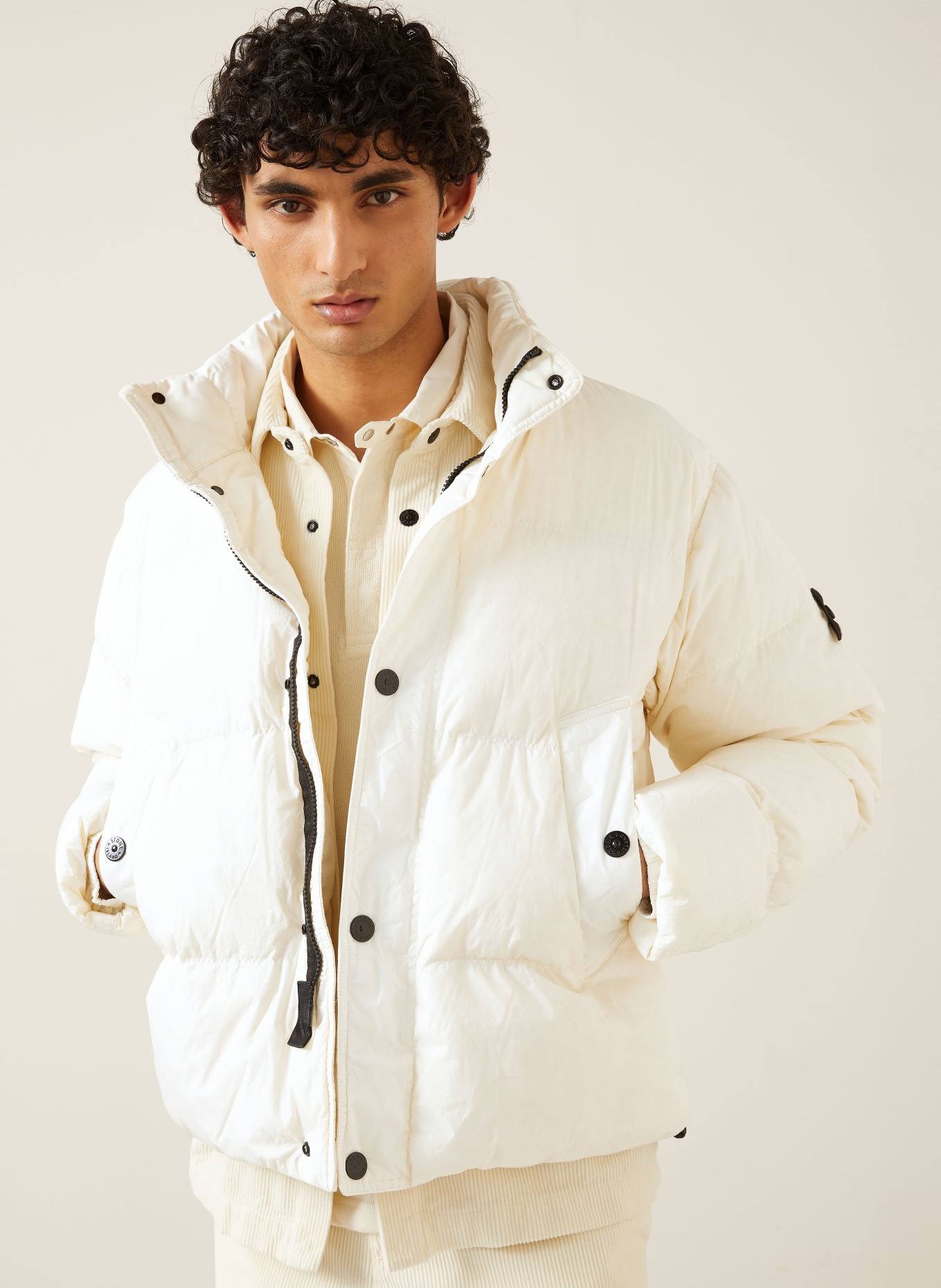 STONE ISLAND Donsjas: ECRU / ZWART