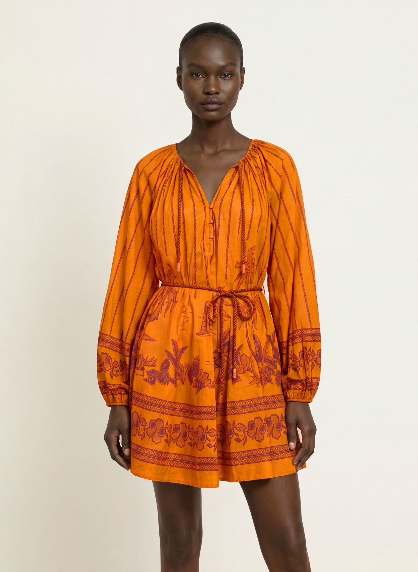 ALÉMAIS Kleid BOATHOUSE: ORANGE / DUNKELBRAUN